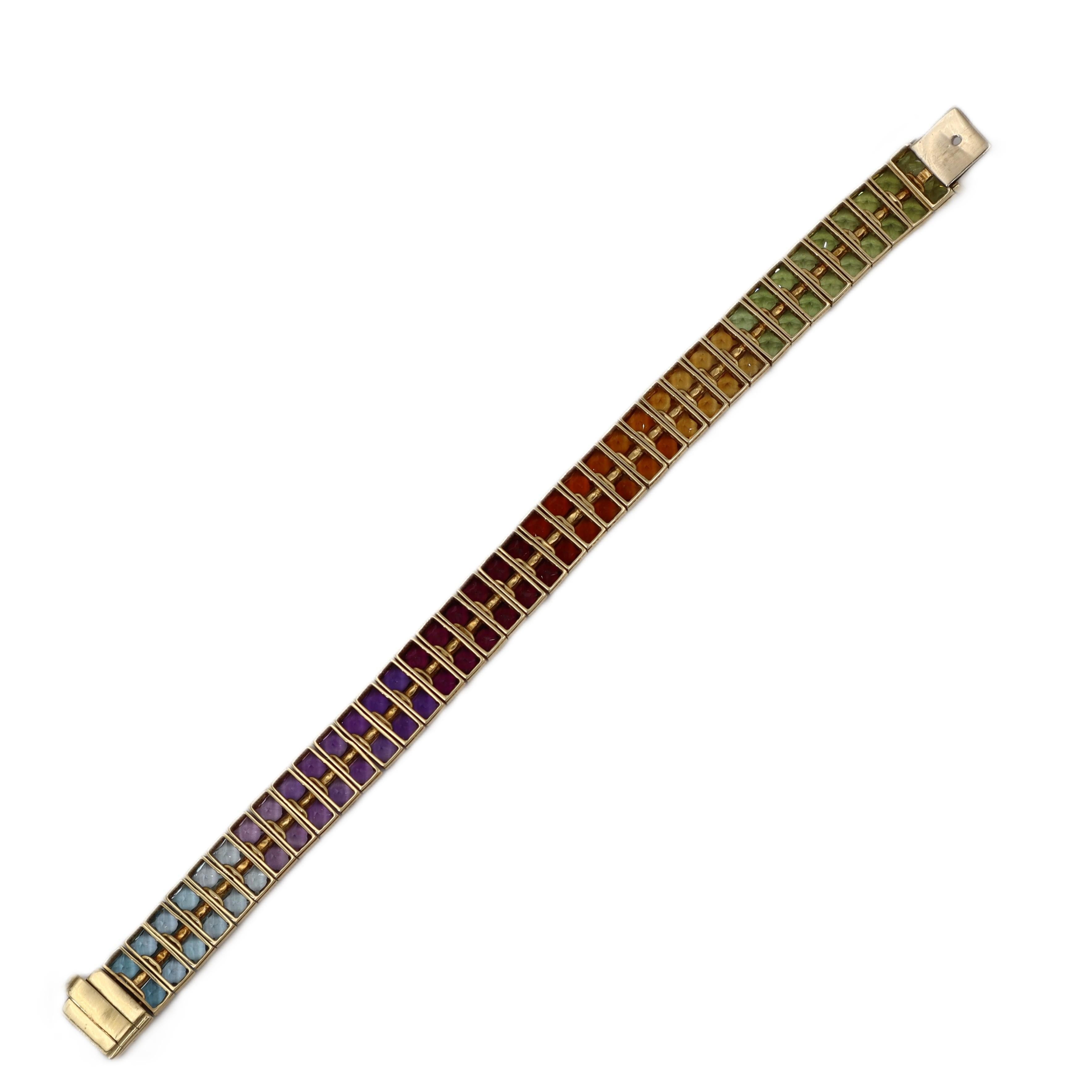Bracelet arc-en-ciel en or jaune 18kt avec 36,90 cts de pierres précieuses multicolores en vente 4