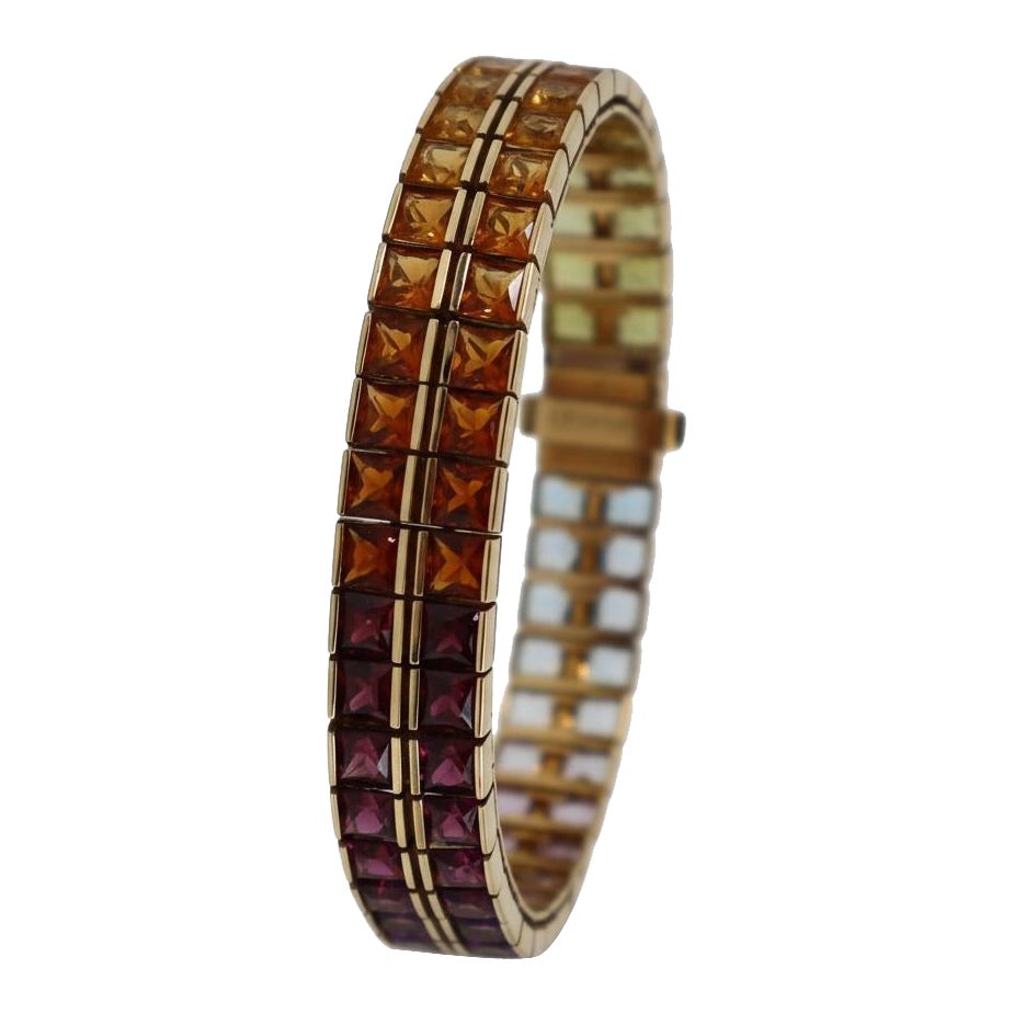 Bracelet arc-en-ciel en or jaune 18kt avec 36,90 cts de pierres précieuses multicolores en vente