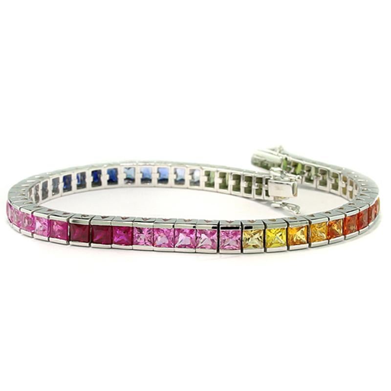 Contemporary Rainbow bracelet with sapphires, 12.50 carats, 750 white gold with certificate For Sale
