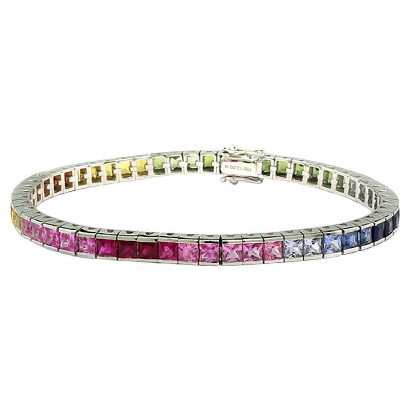 Bracelet arc-en-ciel avec saphirs, 12,50 carats, or blanc 750 avec certificat en vente