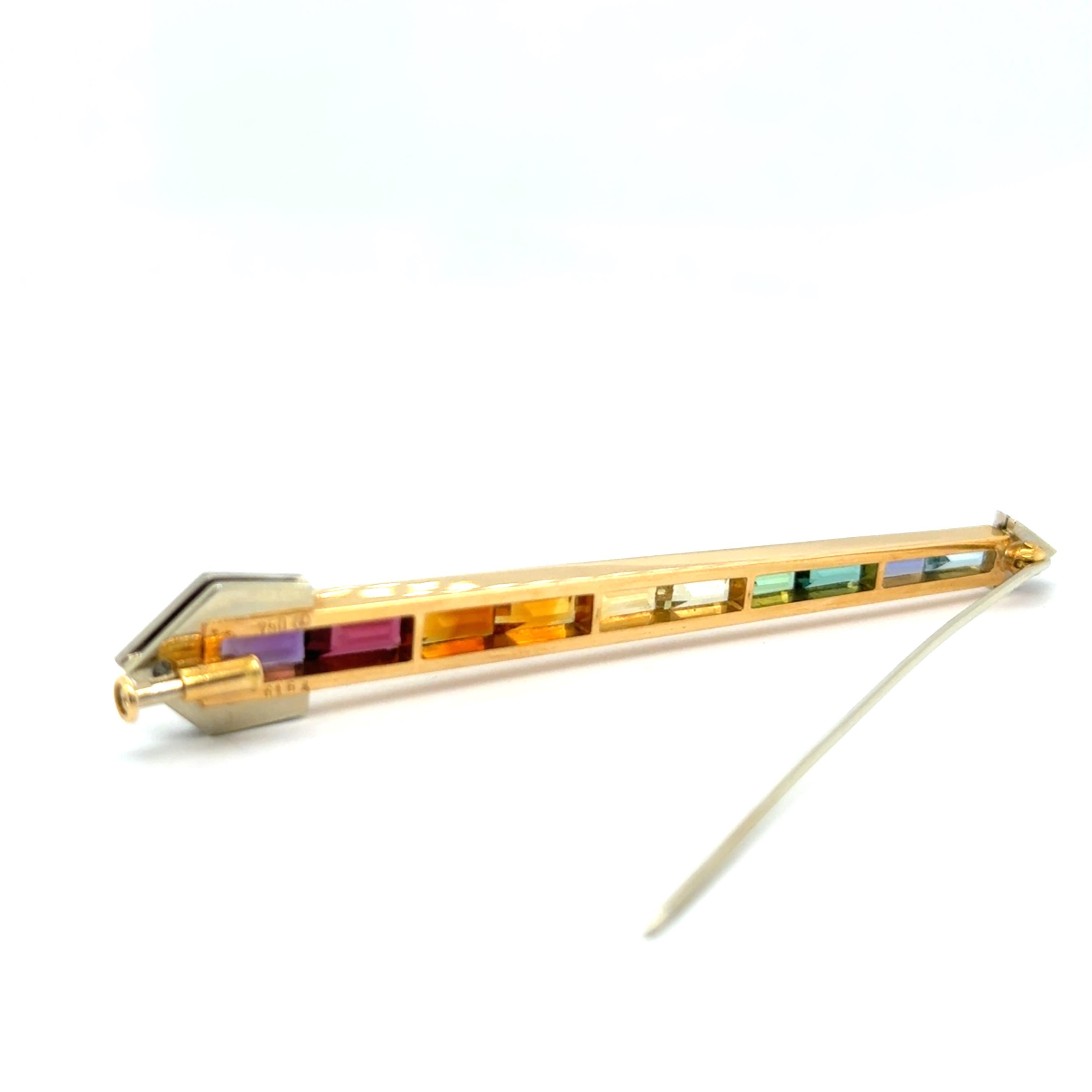 Rainbow Brooch with Amethyst, Citrine & Aquamarine in 18 Karat Yellow Gold For Sale 6