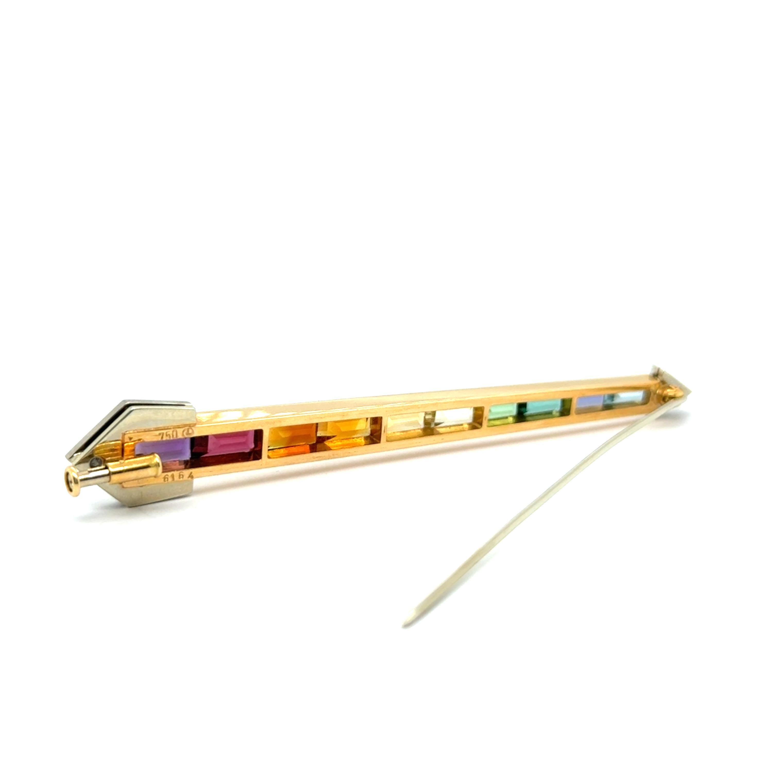 Rainbow Brooch with Amethyst, Citrine & Aquamarine in 18 Karat Yellow Gold For Sale 8