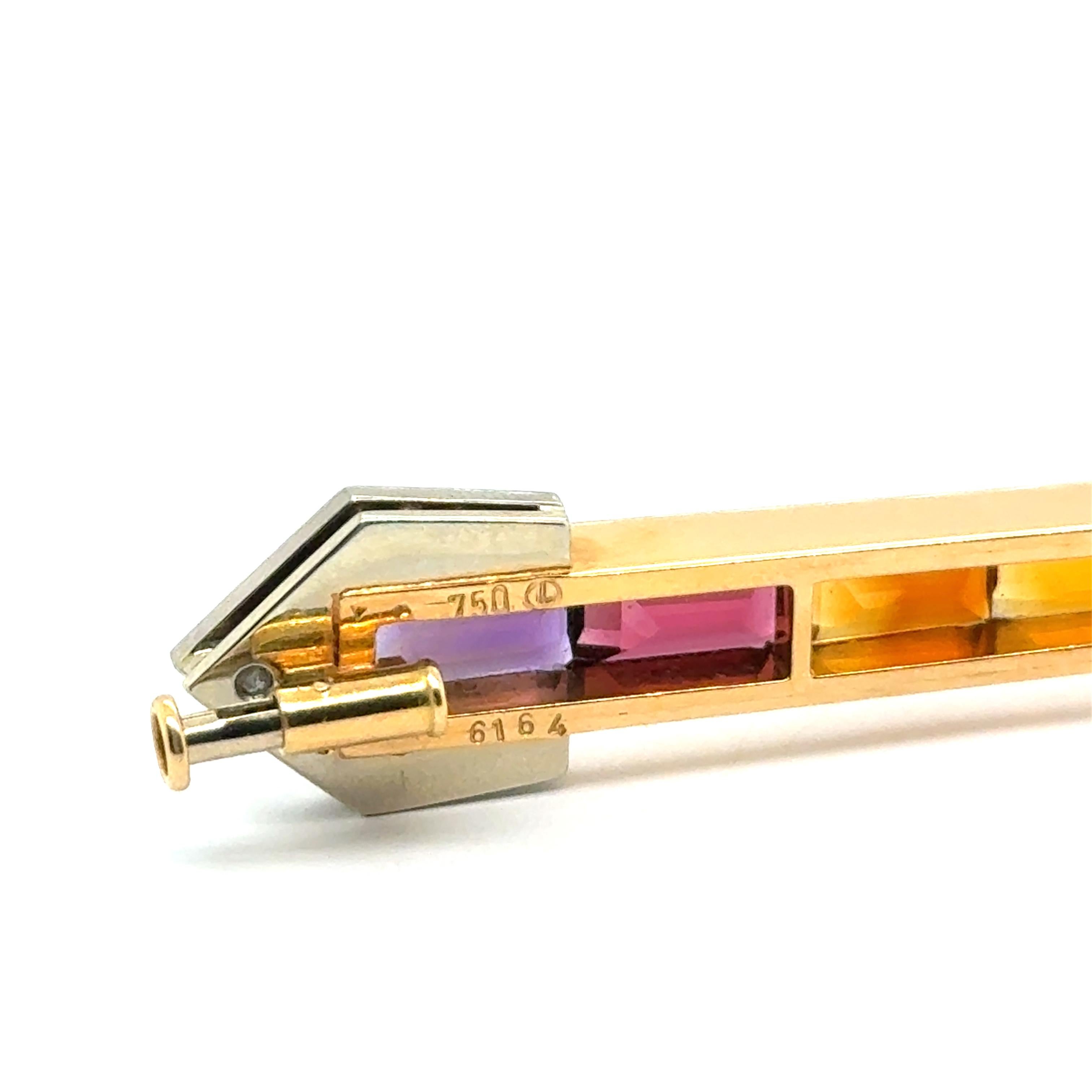Rainbow Brooch with Amethyst, Citrine & Aquamarine in 18 Karat Yellow Gold For Sale 9