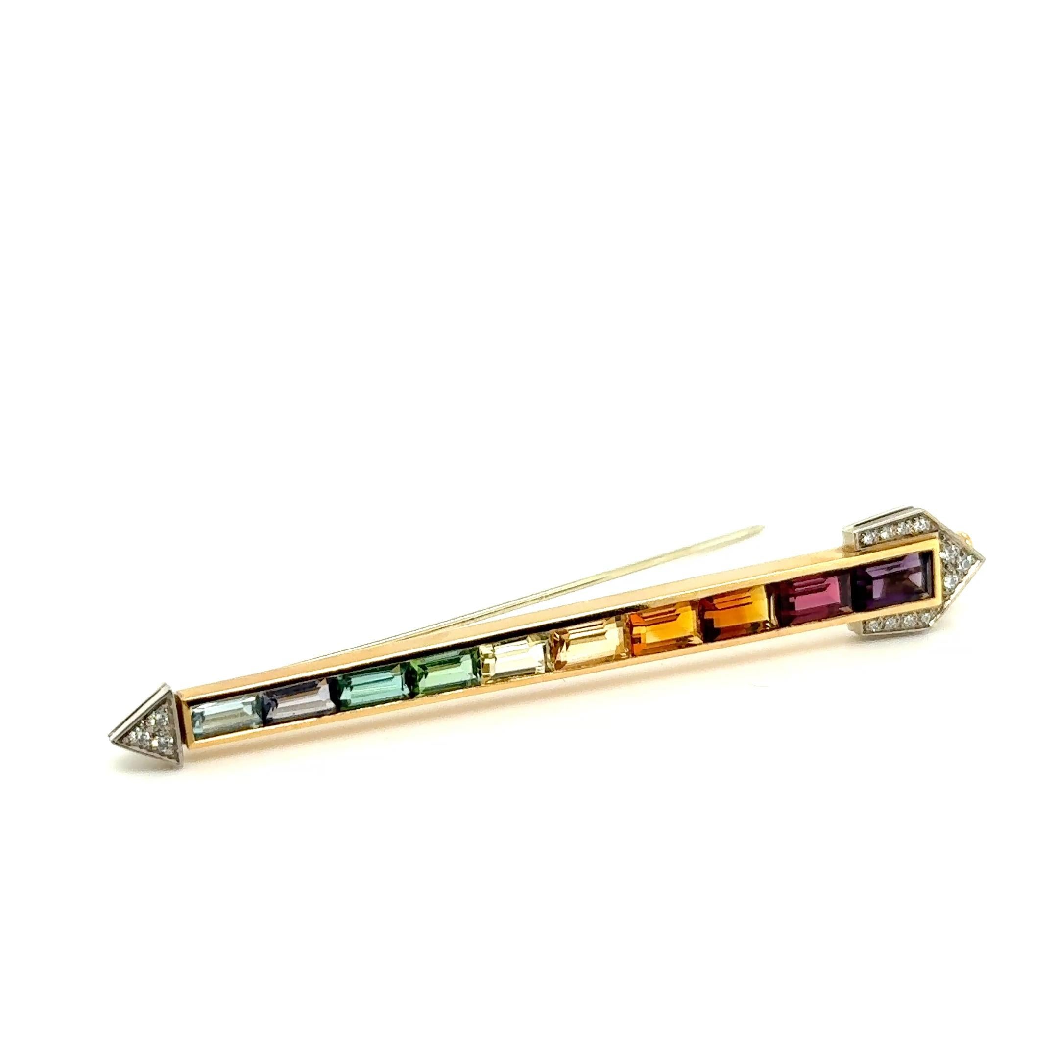 Rainbow Brooch with Amethyst, Citrine & Aquamarine in 18 Karat Yellow Gold For Sale 10