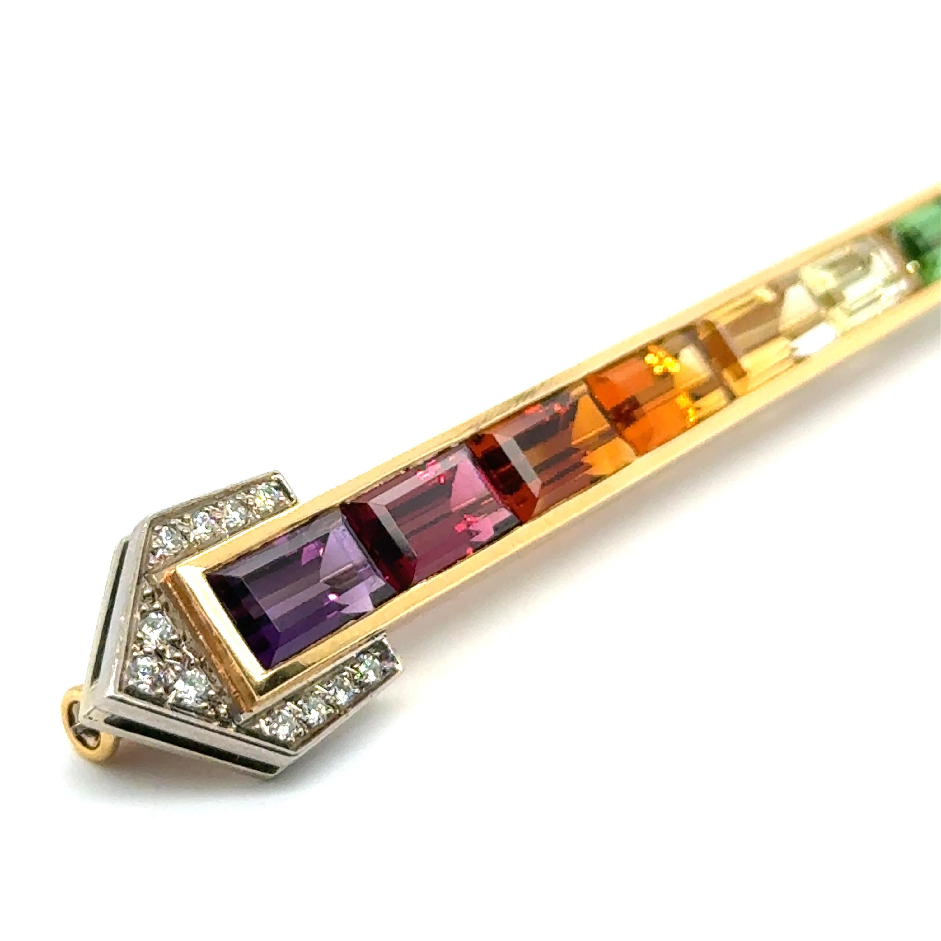 Rainbow Brooch with Amethyst, Citrine & Aquamarine in 18 Karat Yellow Gold For Sale 1