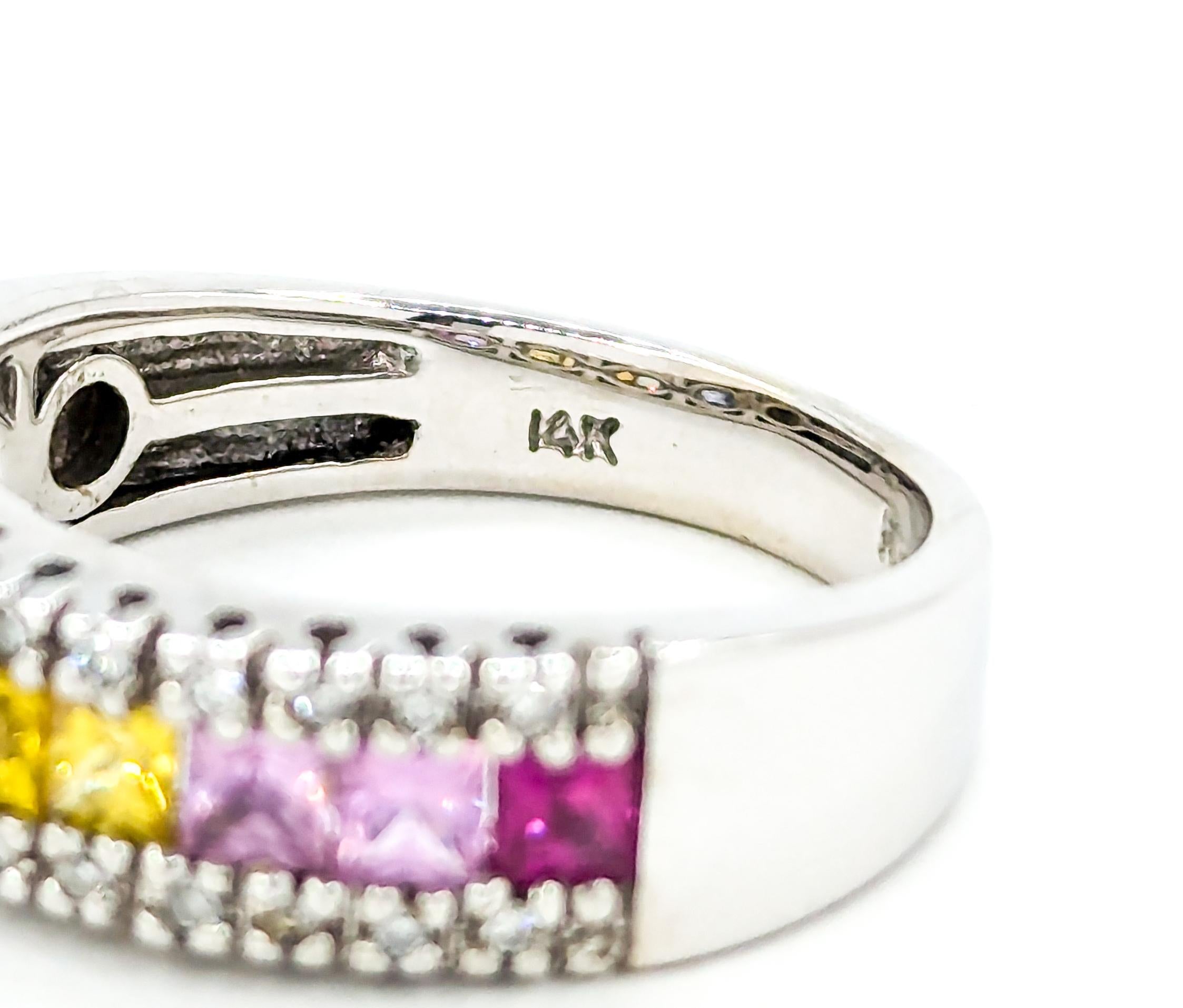Regenbogenfarbener Saphir- und Diamantring aus Weißgold 1