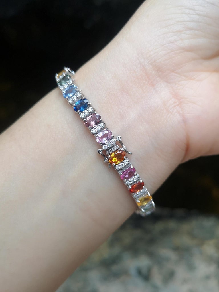 Rainbow Color Sapphire with Diamond Bracelet Set in 18 Karat White Gold ...
