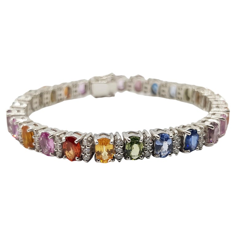 Rainbow Color Sapphire with Diamond Bracelet Set in 18 Karat White Gold ...