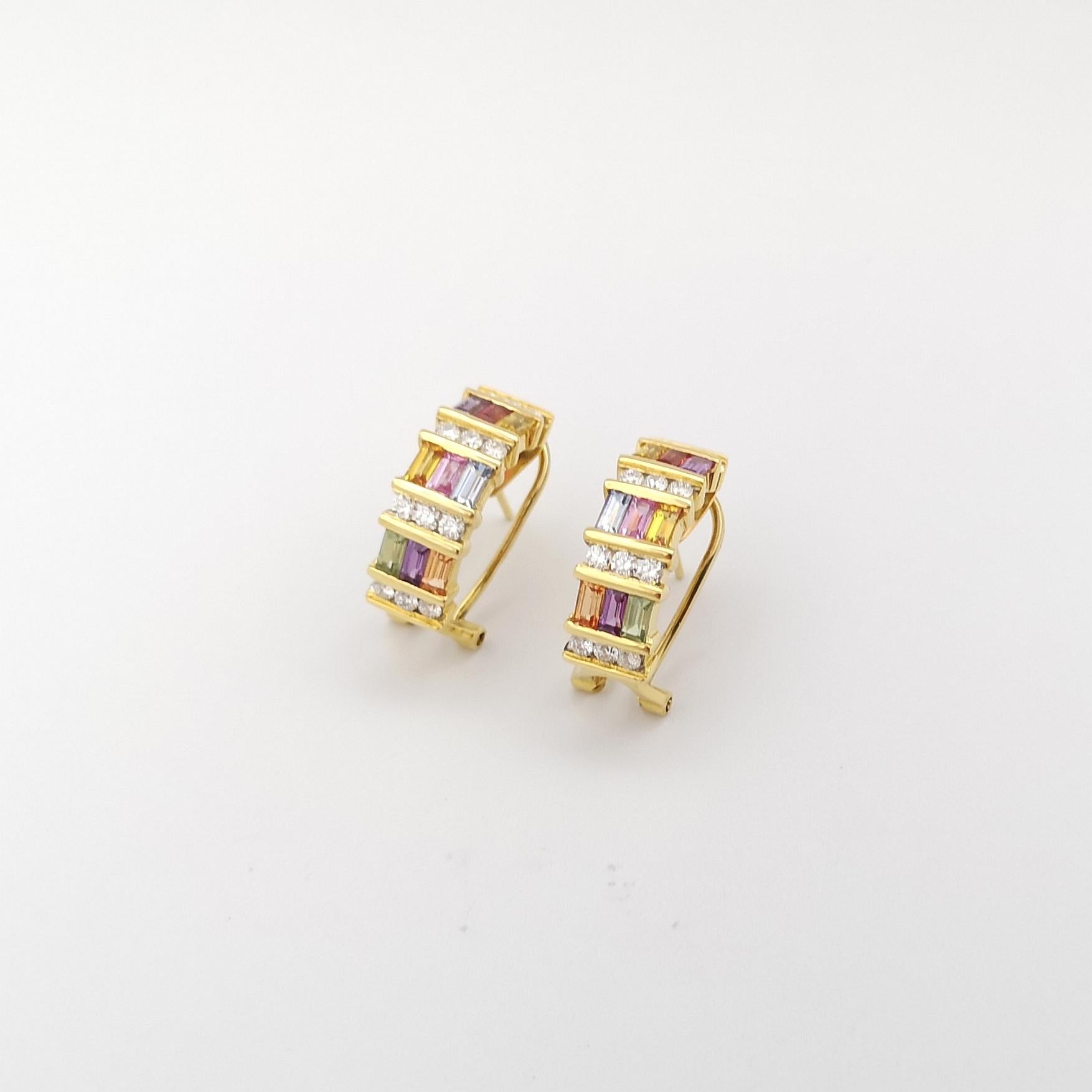 Rainbow Color Sapphire with Diamond Earrings set in 18K Gold Setting For Sale 1