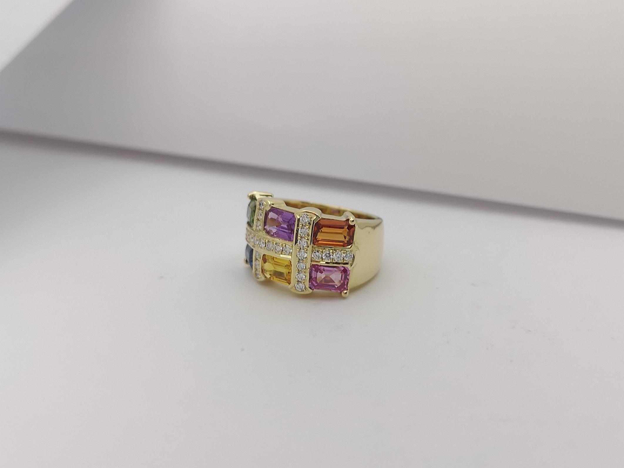Anello con zaffiro color arcobaleno e diamanti incastonati in oro 18 carati in vendita 4