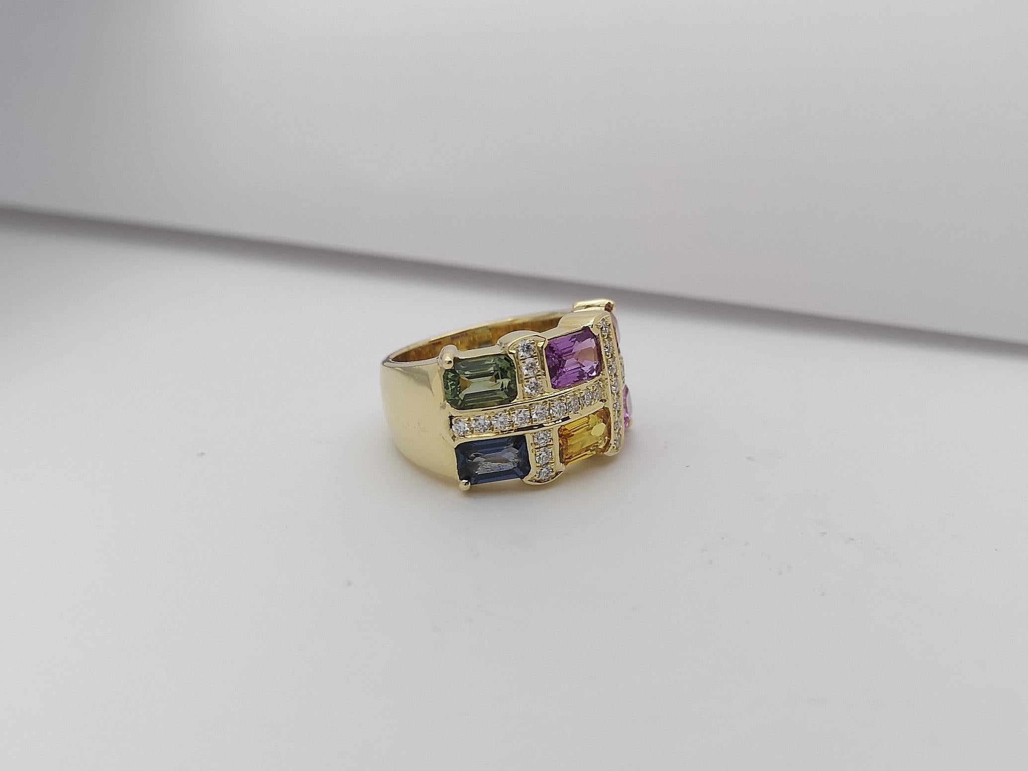 Anello con zaffiro color arcobaleno e diamanti incastonati in oro 18 carati in vendita 5
