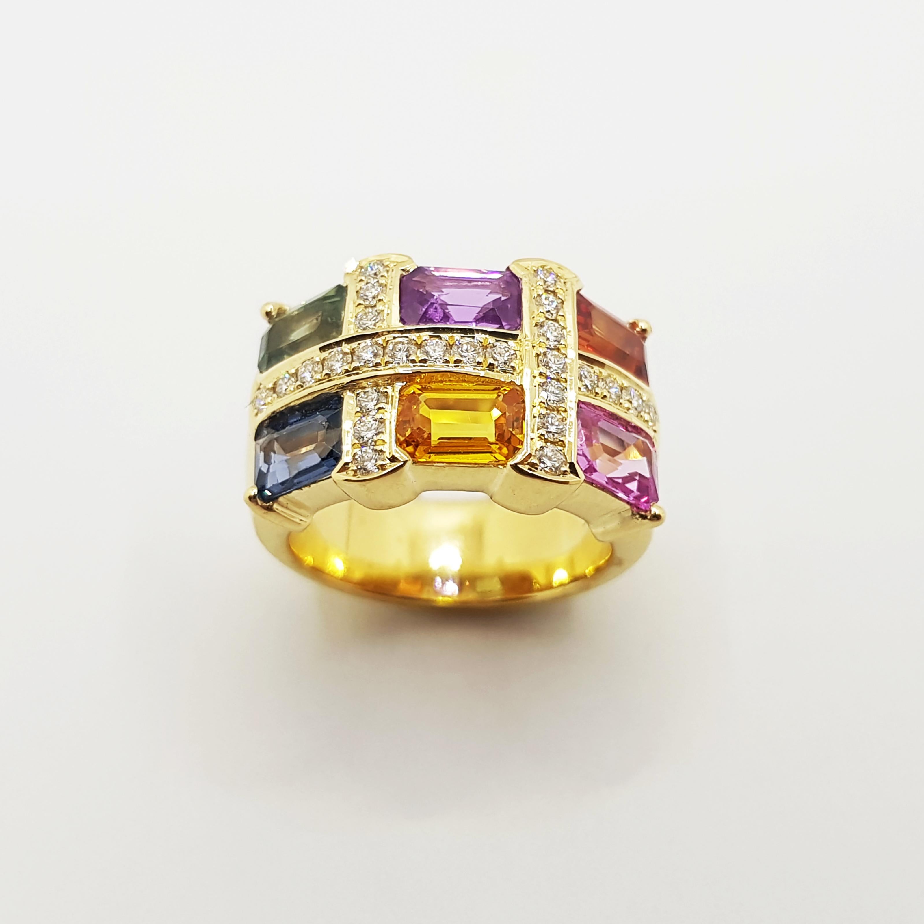 Rainbow Color Sapphire with Diamond Ring Set in 18 Karat Gold Settings For Sale 6