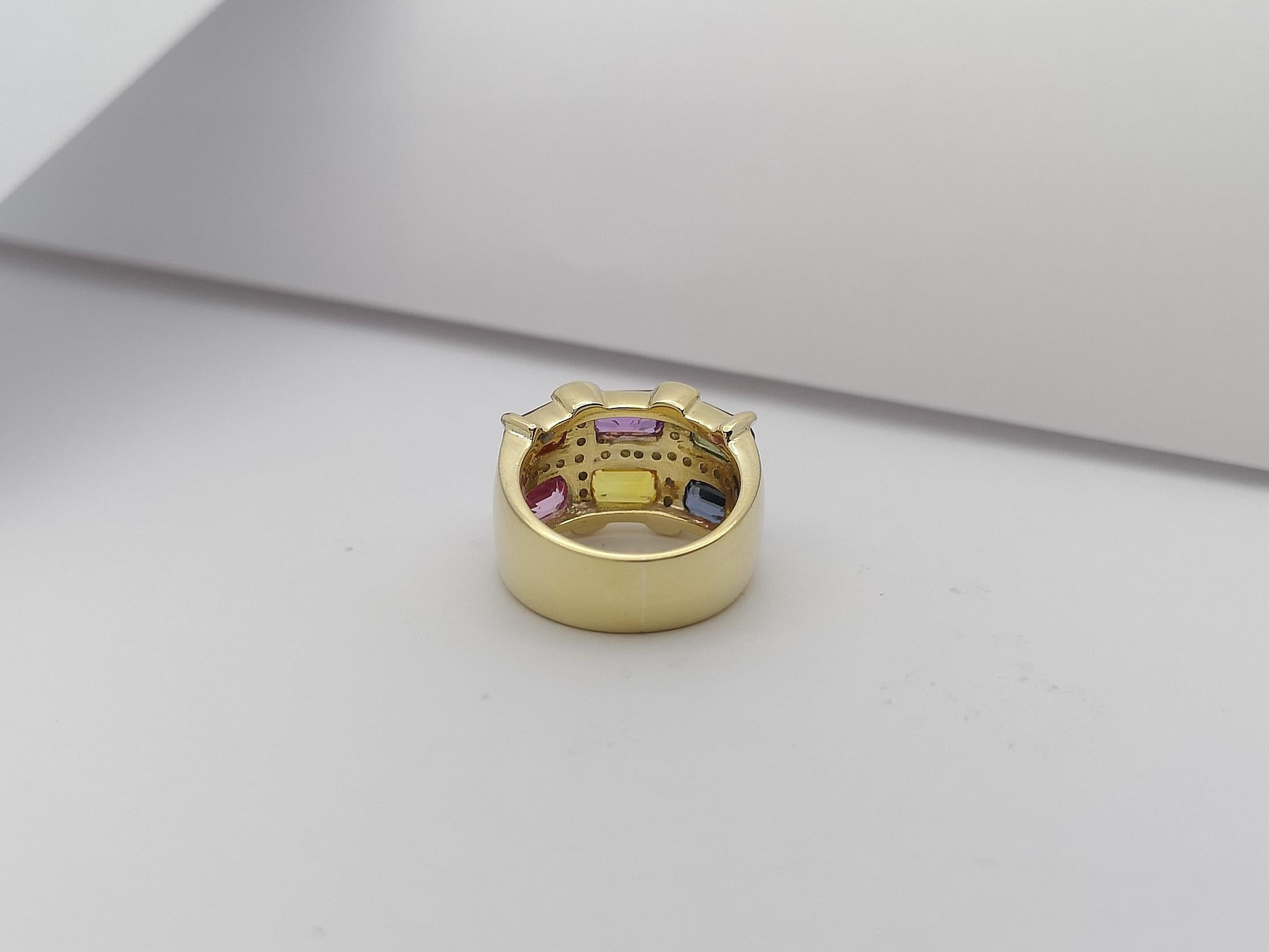 Anello con zaffiro color arcobaleno e diamanti incastonati in oro 18 carati in vendita 7
