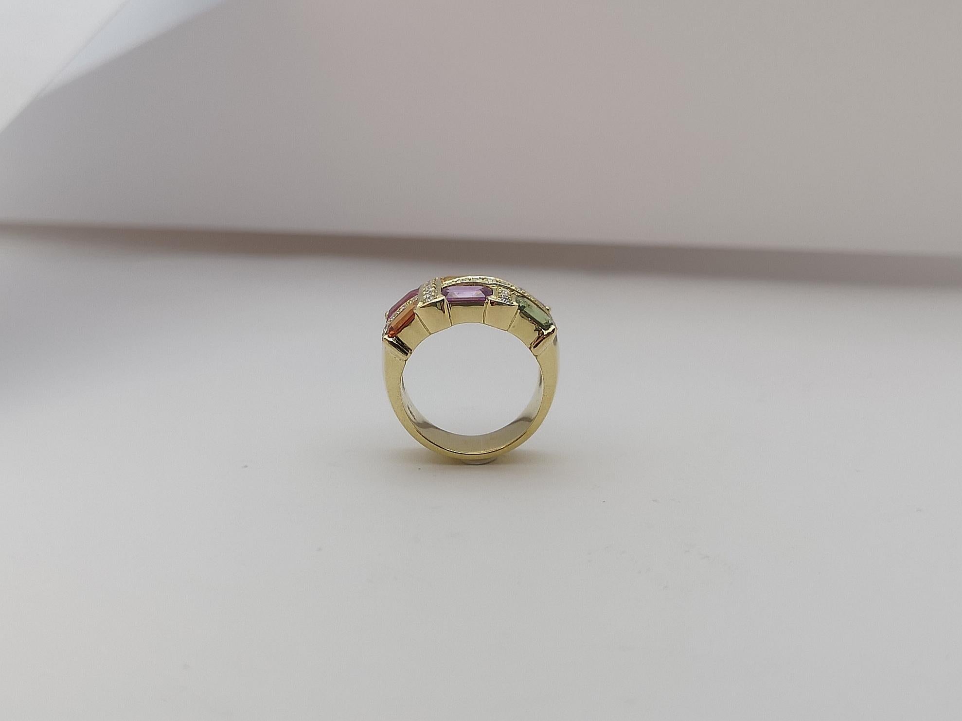 Anello con zaffiro color arcobaleno e diamanti incastonati in oro 18 carati in vendita 8