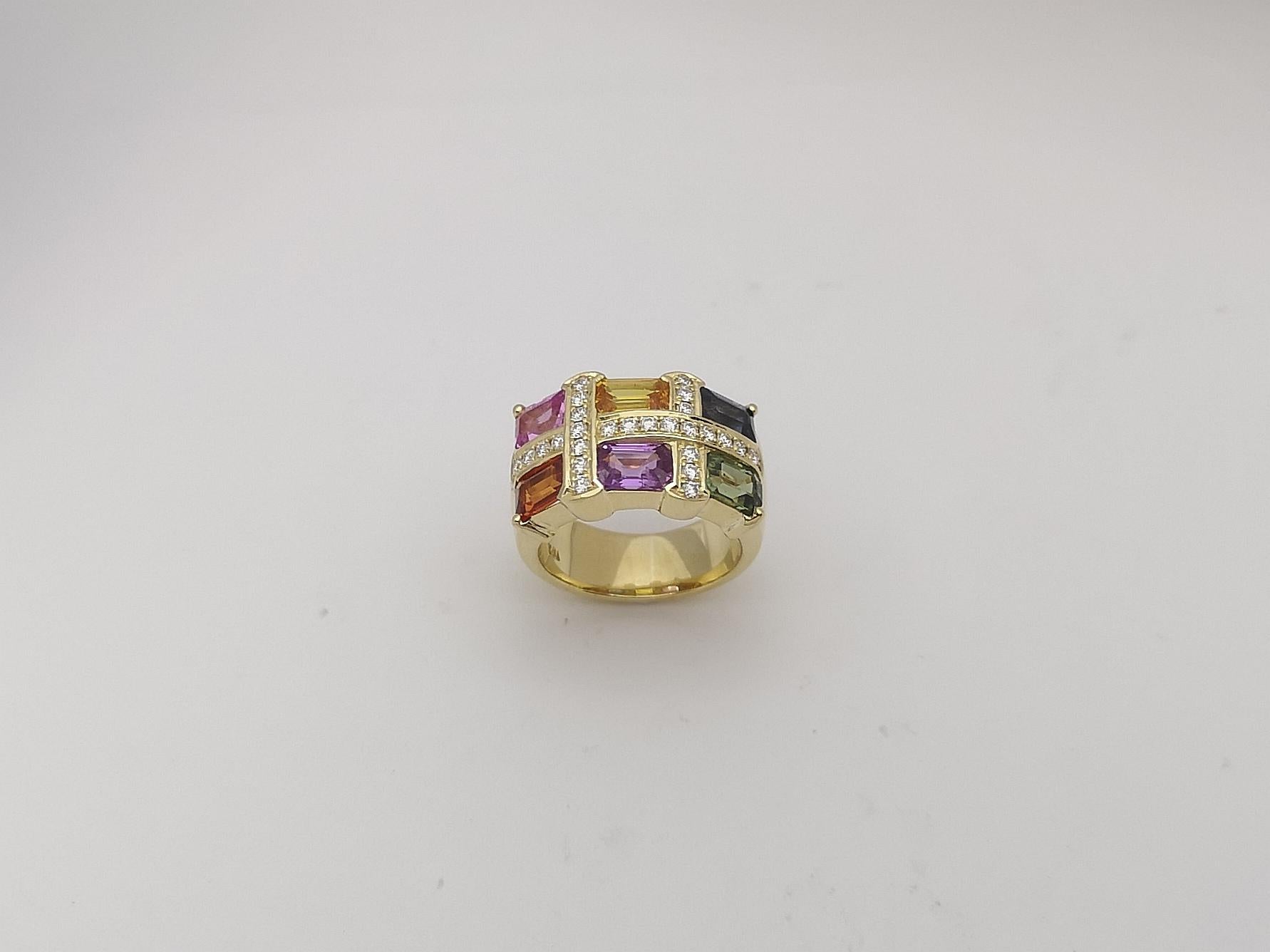 Rainbow Color Sapphire with Diamond Ring Set in 18 Karat Gold Settings For Sale 9