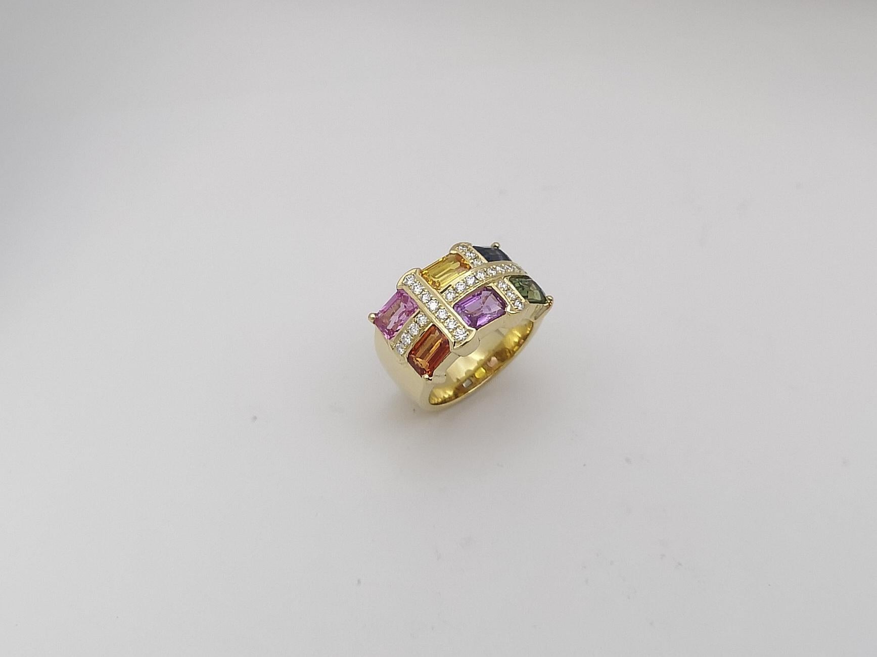 Anello con zaffiro color arcobaleno e diamanti incastonati in oro 18 carati in vendita 10