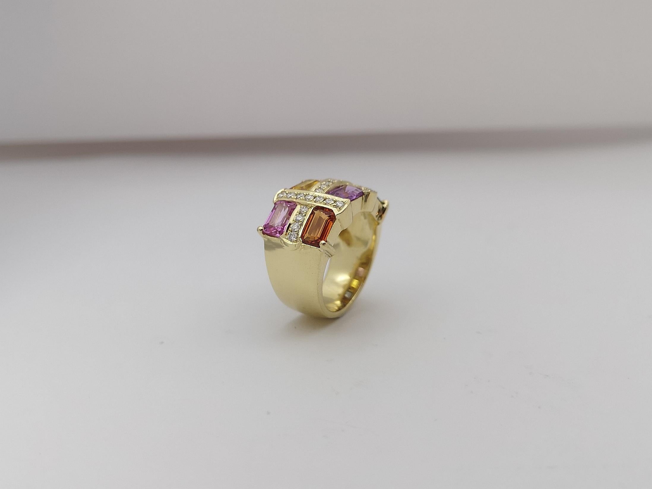 Anello con zaffiro color arcobaleno e diamanti incastonati in oro 18 carati in vendita 11