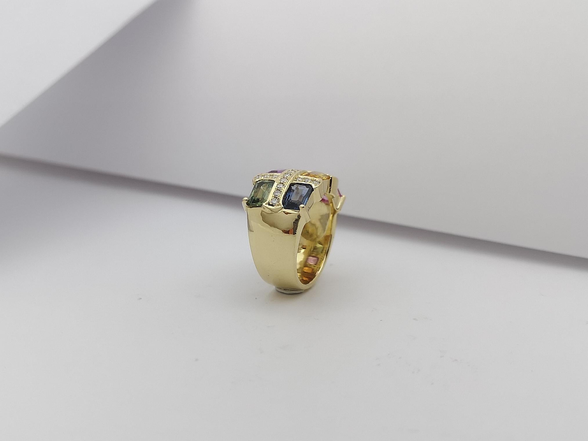Anello con zaffiro color arcobaleno e diamanti incastonati in oro 18 carati in vendita 12