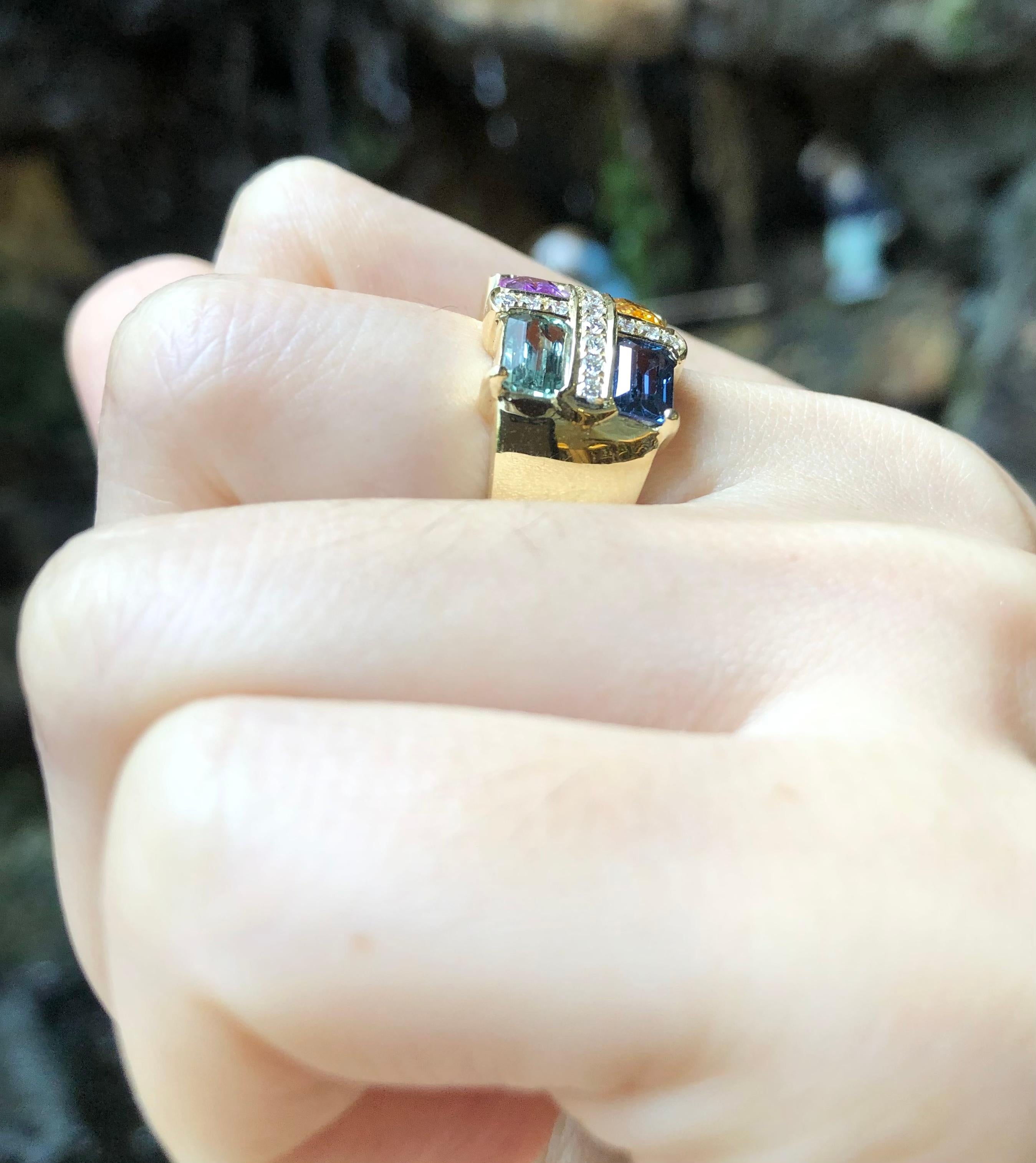 Contemporary Rainbow Color Sapphire with Diamond Ring Set in 18 Karat Gold Settings For Sale