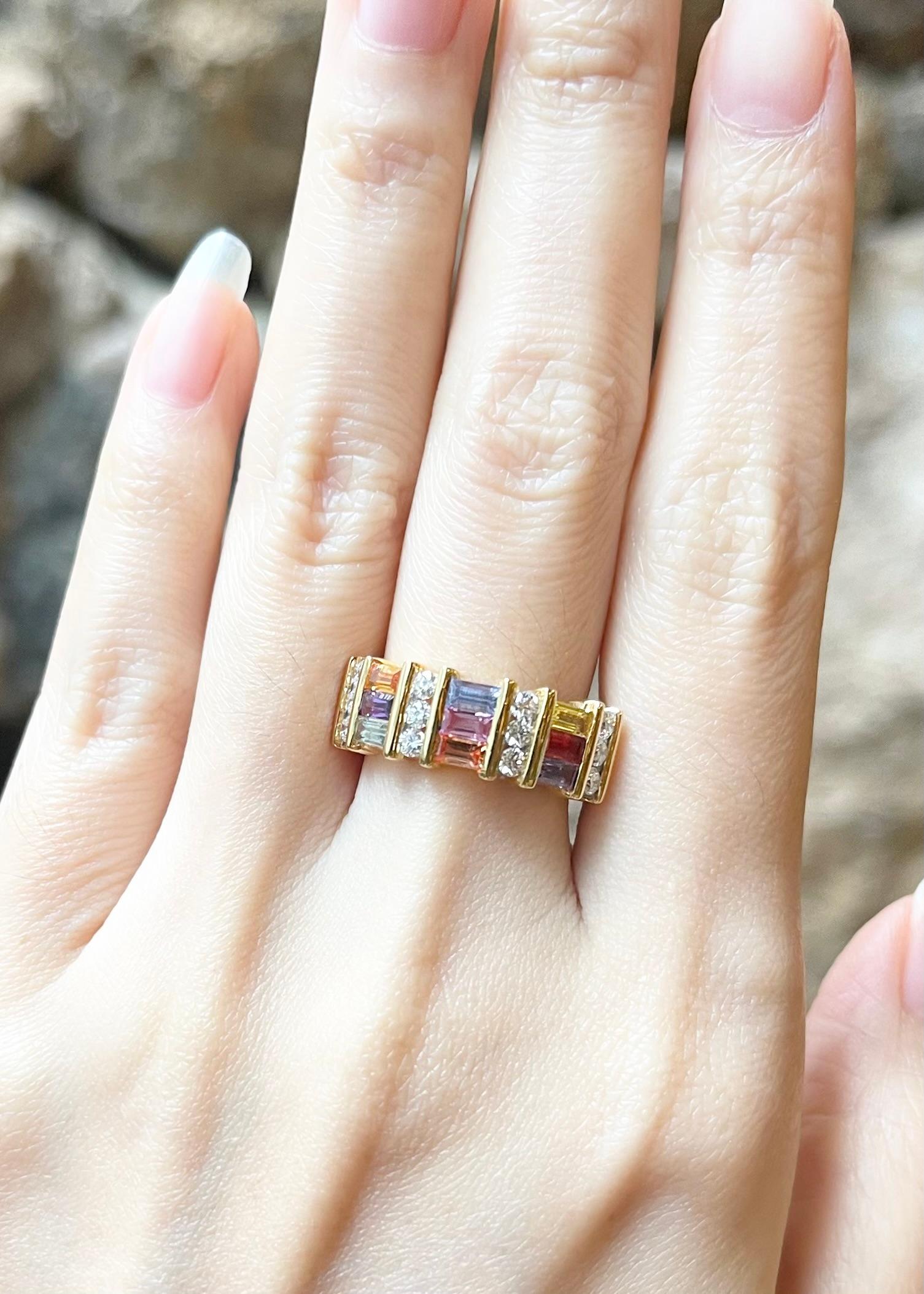 Regenbogenfarbe Saphir 1,75 Karat mit Diamant 0,45 Karat Ring in 18K Goldfassung

Breite:  2.2 cm 
Länge: 0.8 cm
Ringgröße: 53
Gesamtgewicht: 6,92 Gramm

