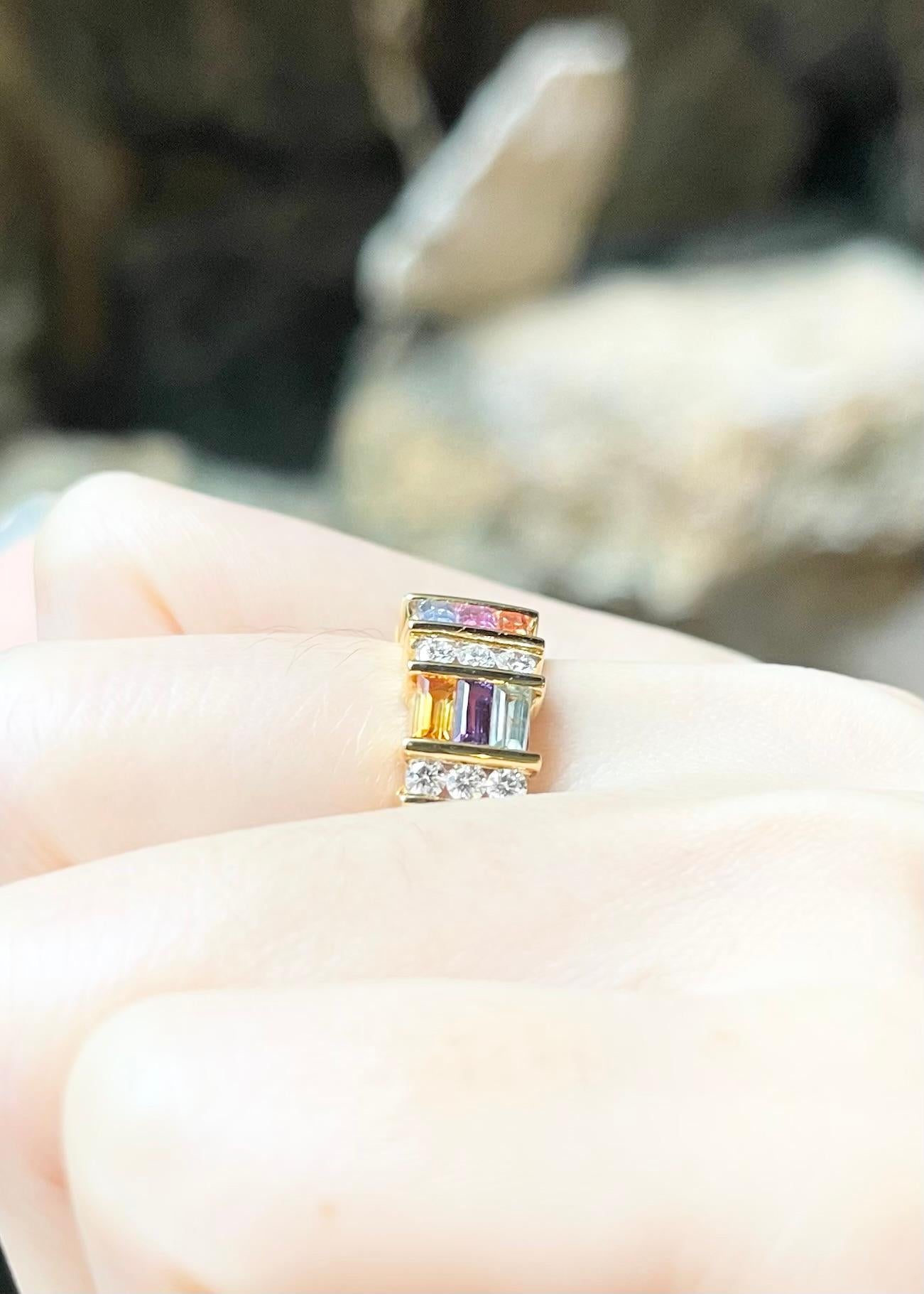 Ring mit Regenbogenfarbenem Saphir und Diamant in 18 Karat Goldfassungen gefasst Damen im Angebot