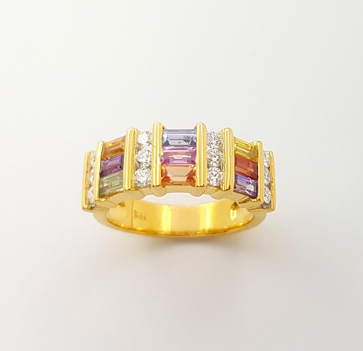 Ring mit Regenbogenfarbenem Saphir und Diamant in 18 Karat Goldfassungen gefasst im Angebot 1