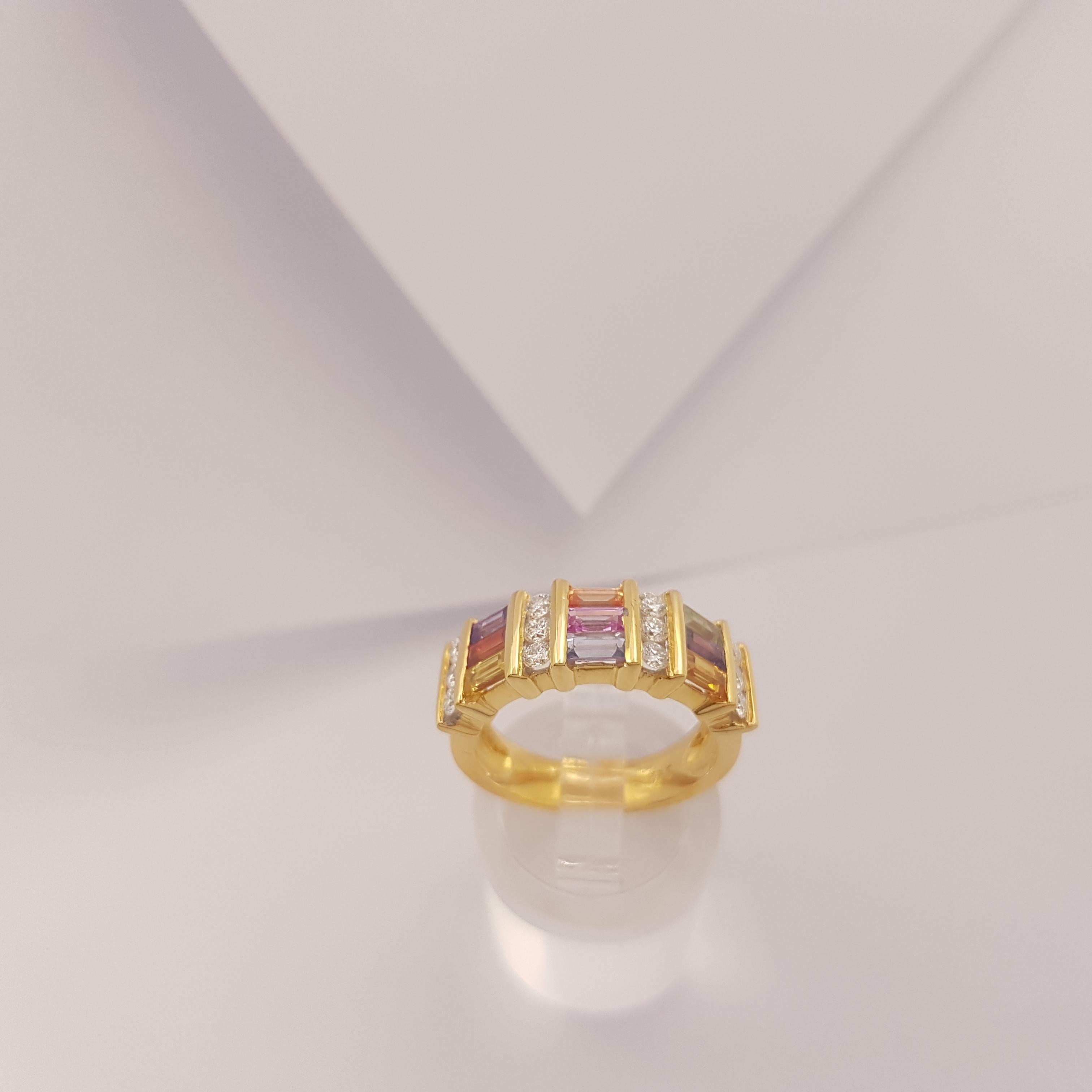 Ring mit Regenbogenfarbenem Saphir und Diamant in 18 Karat Goldfassungen gefasst im Angebot 2