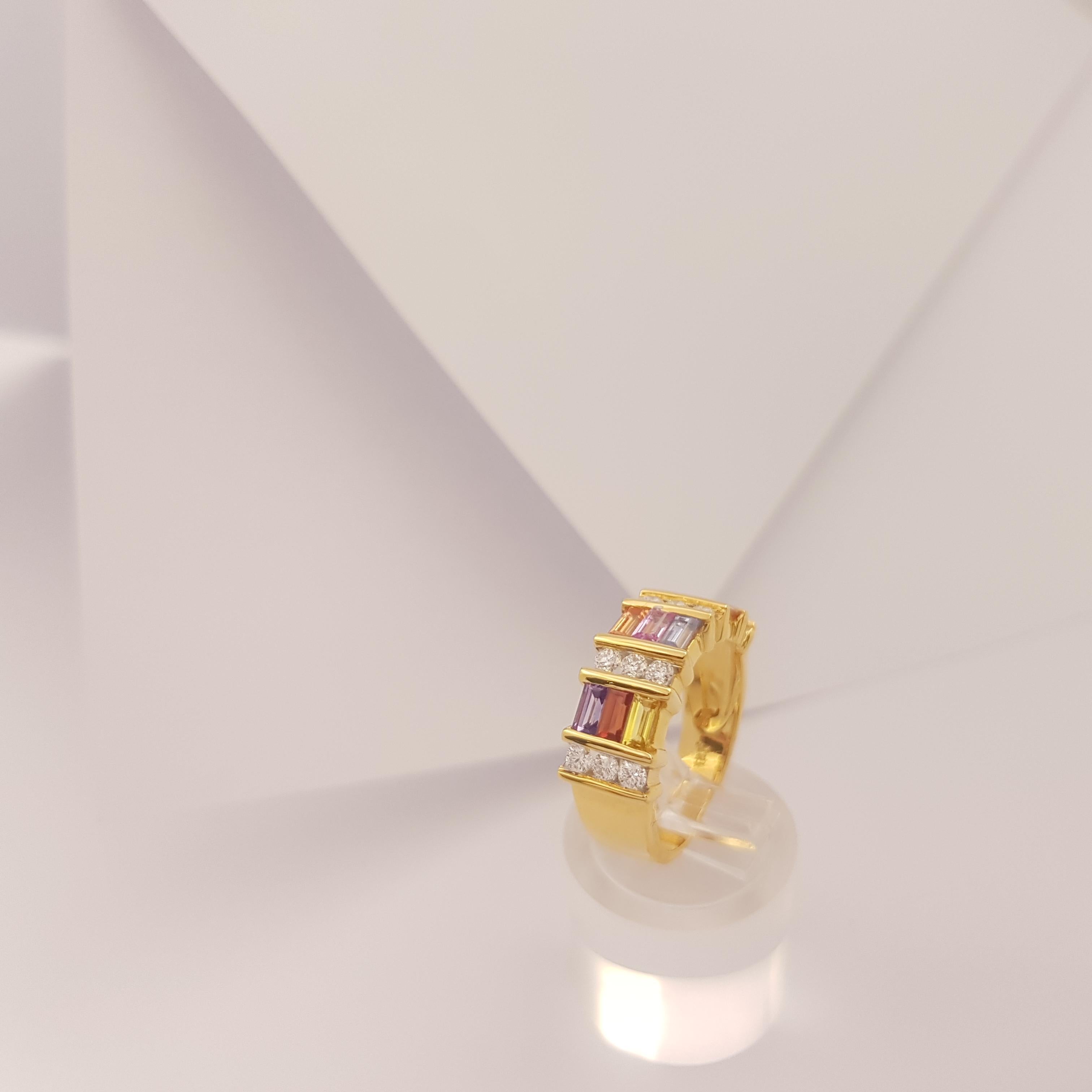 Ring mit Regenbogenfarbenem Saphir und Diamant in 18 Karat Goldfassungen gefasst im Angebot 3