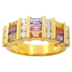 Ring mit Regenbogenfarbenem Saphir und Diamant in 18 Karat Goldfassungen gefasst