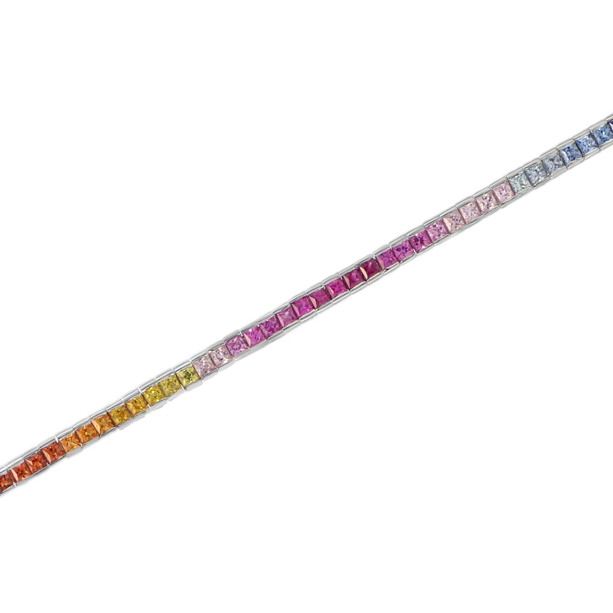 Rainbow Color Sapphires 18K White Gold Eternity Band Ring & Tennis Bracelet Set Neuf - En vente à Oakton, VA