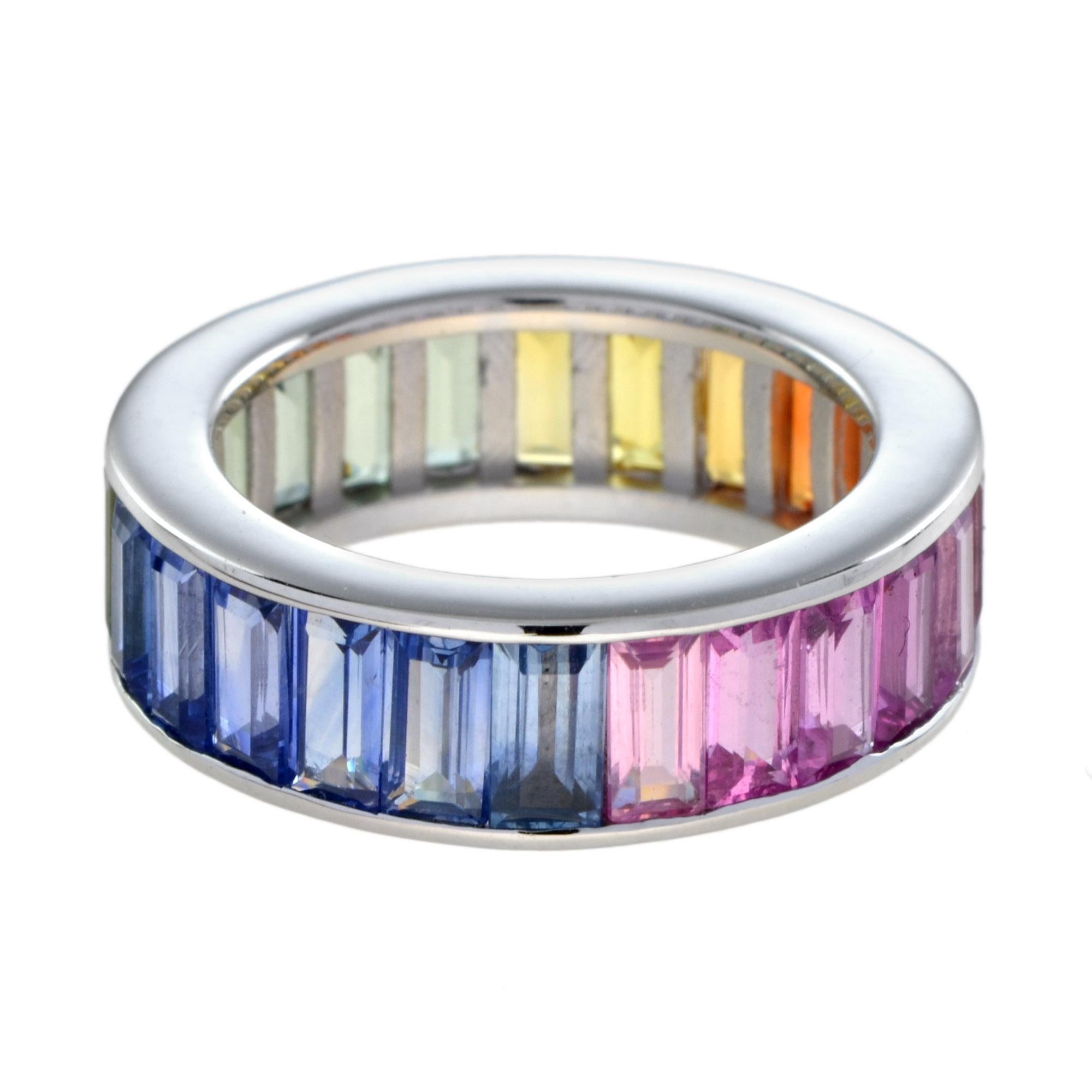 Rainbow Color Sapphires 18K White Gold Eternity Band Ring & Tennis Bracelet Set en vente 1