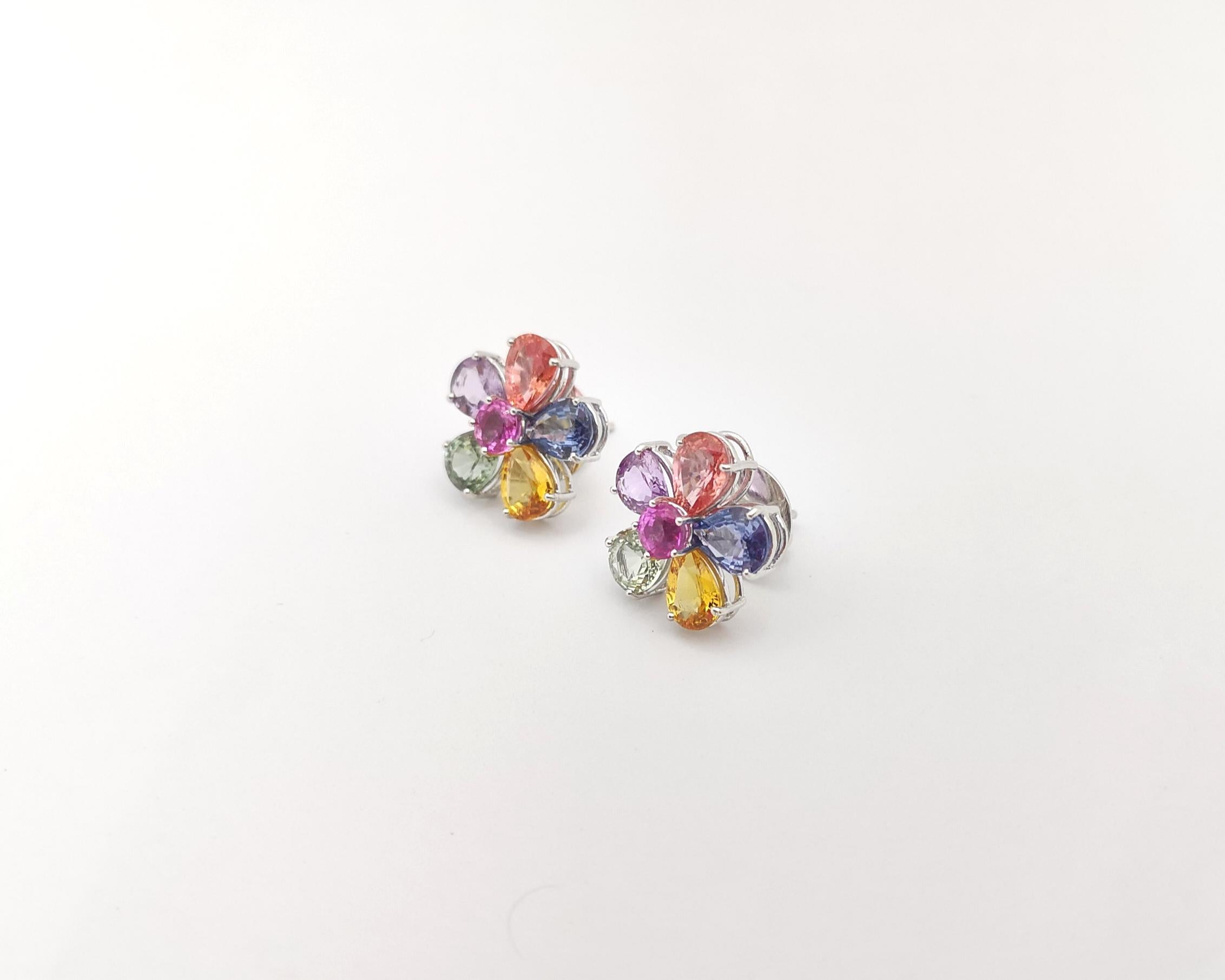 Rainbow Color Sapphires with Pink Sapphire Earrings set in 18K White Gold In New Condition For Sale In Bangkok, TH