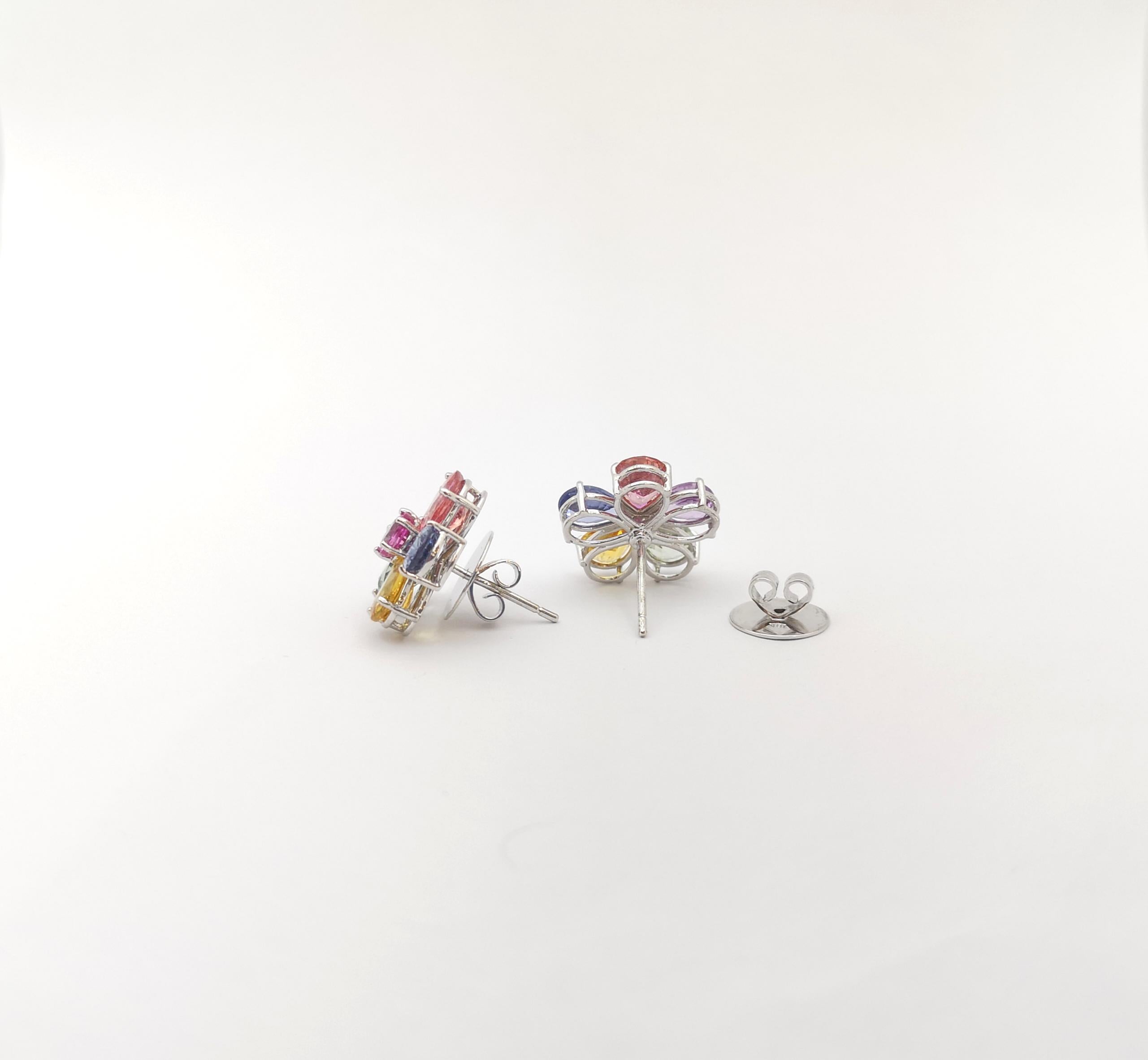 Women's Rainbow Color Sapphires with Pink Sapphire Earrings set in 18K White Gold For Sale