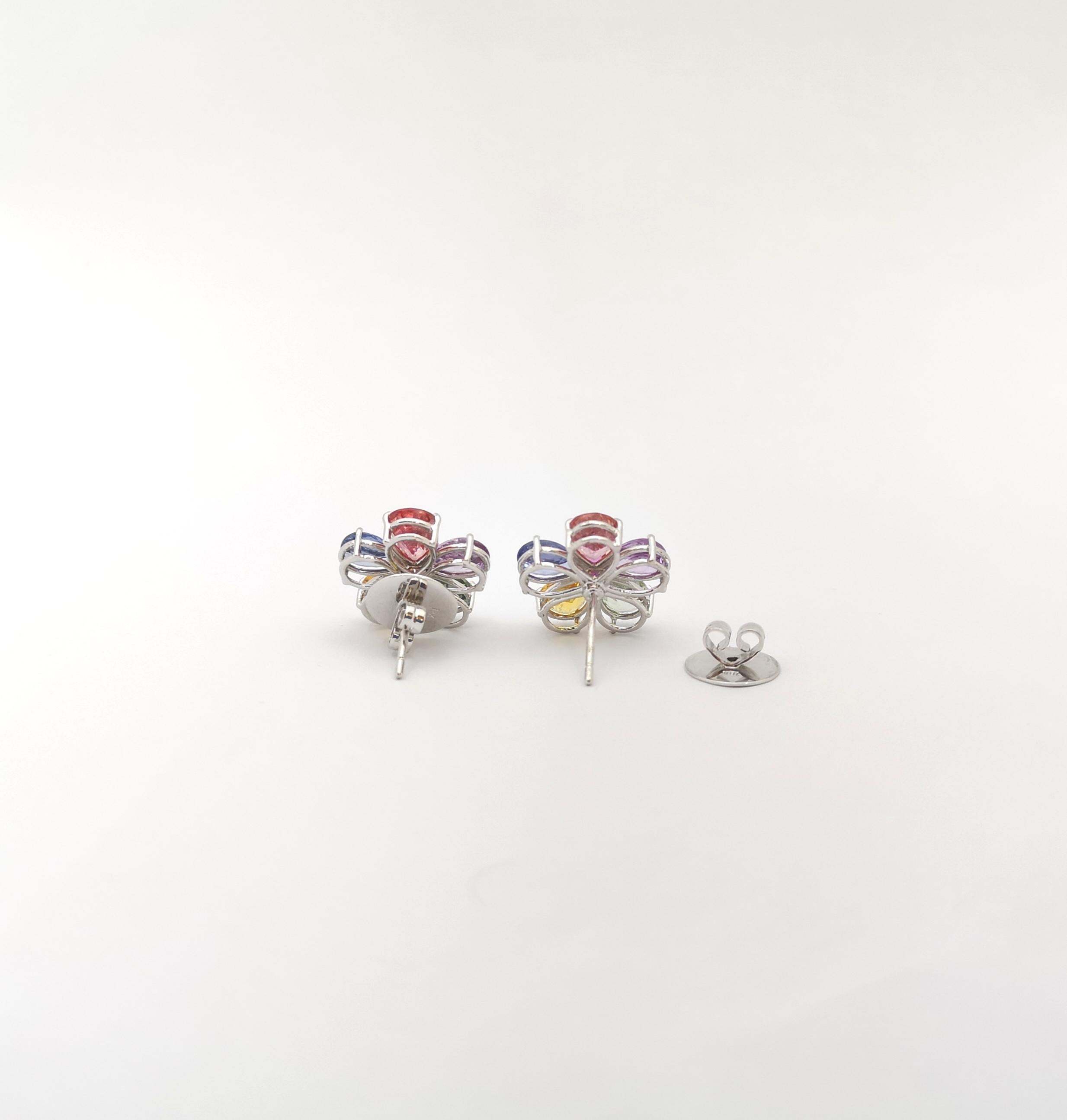 Rainbow Color Sapphires with Pink Sapphire Earrings set in 18K White Gold For Sale 1