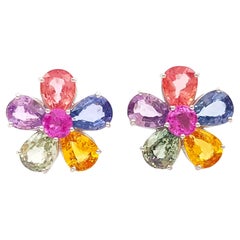 Ohrringe aus 18 Karat Weißgold mit Regenbogenfarbenen Saphiren und rosa Saphiren