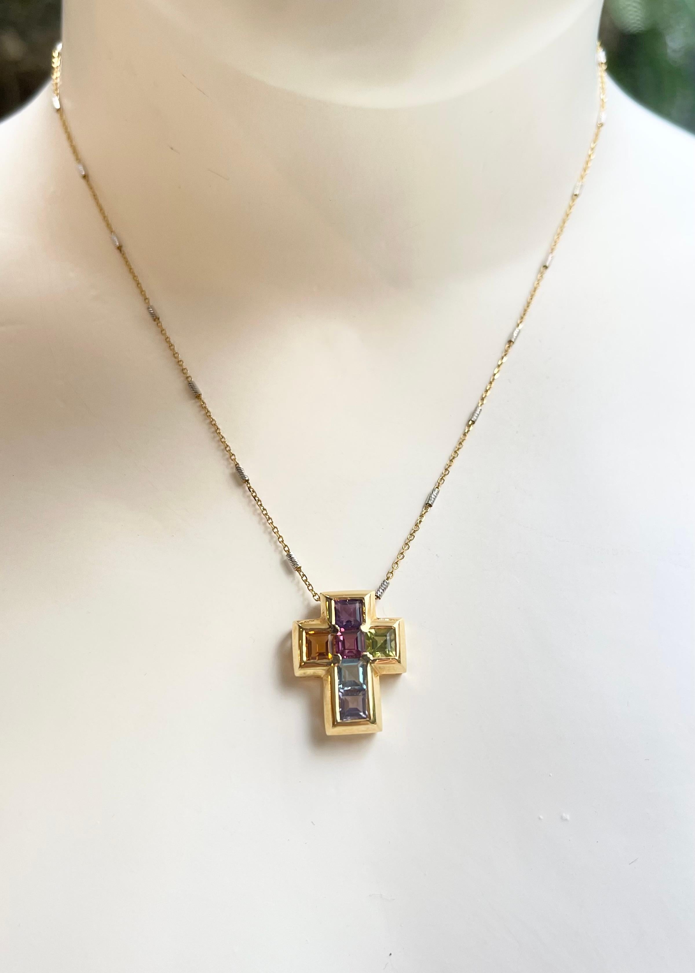 Rainbow Color Semi- Precious Stone 2.40 carats Cross Pendant set in 14K Gold Settings
(chain not included)

Width: 1.6 cm 
Length: 2.0 cm
Total Weight: 2.43 grams

