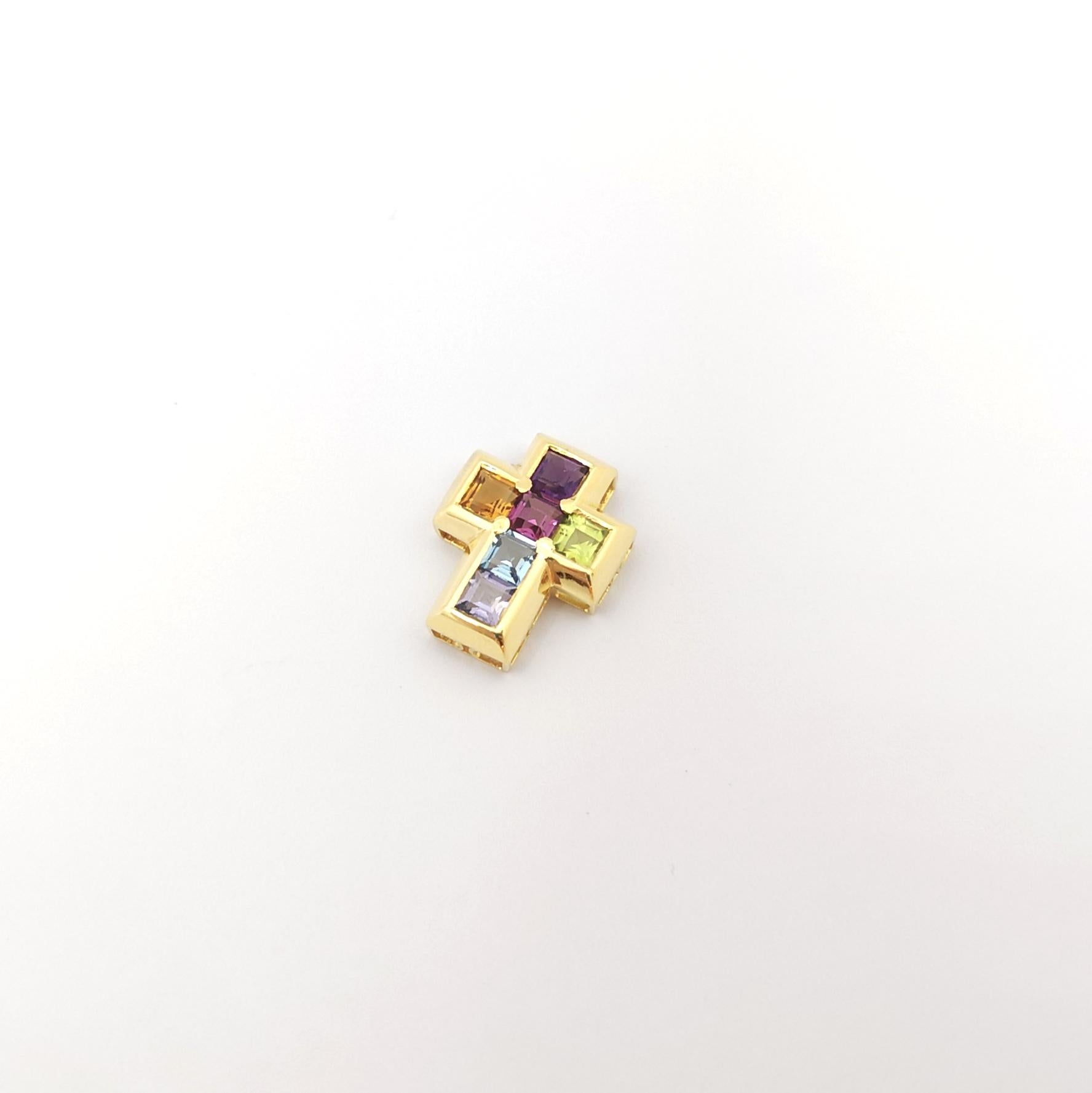 Rainbow Color Semi- Precious Stone Cross Pendant set in 14K Gold Settings In New Condition For Sale In Bangkok, TH