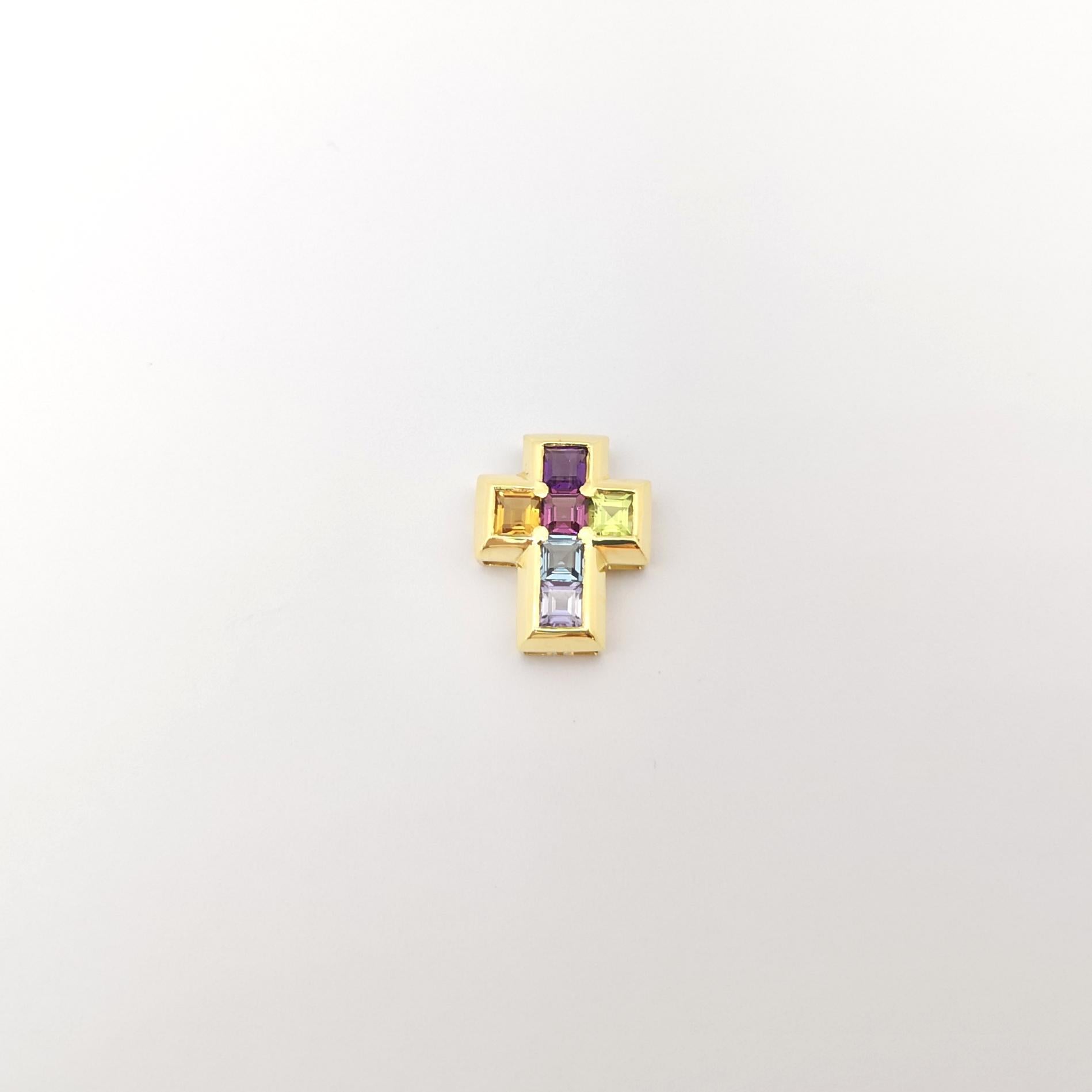 Women's or Men's Rainbow Color Semi- Precious Stone Cross Pendant set in 14K Gold Settings For Sale