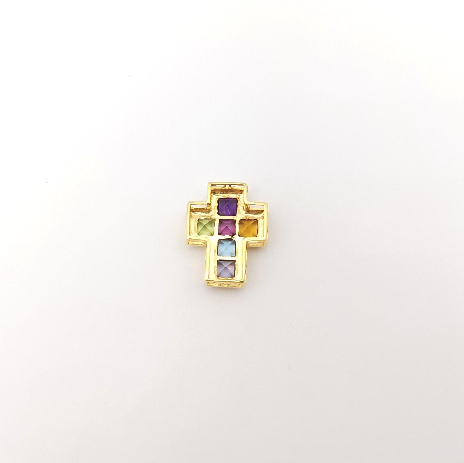 Rainbow Color Semi- Precious Stone Cross Pendant set in 14K Gold Settings For Sale 1