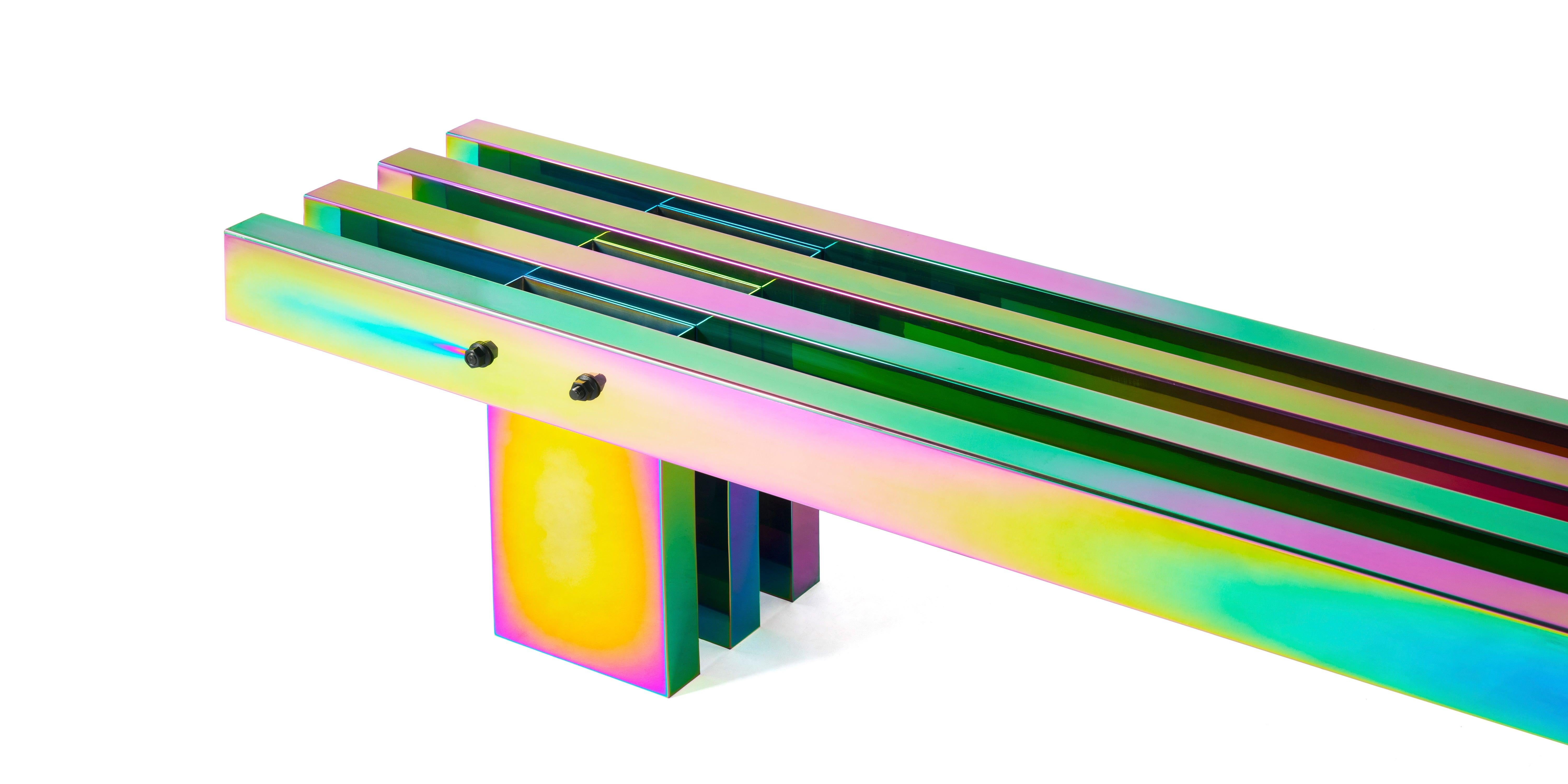 Chinese Rainbow Color Stainless Steel Hot Bench 'Large' Length by Studio Buzao For Sale