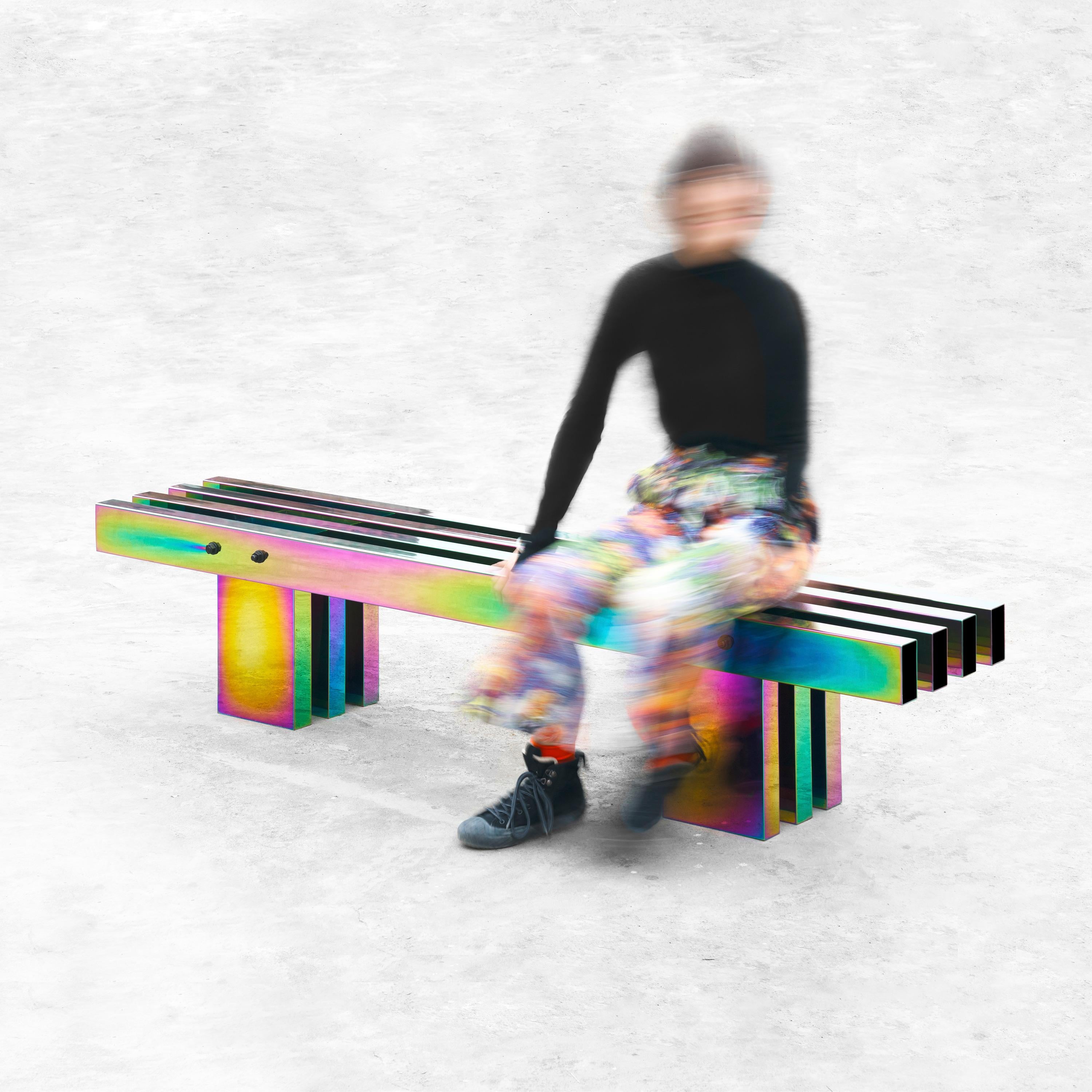 Chinese Rainbow Color Stainless Steel Hot Bench 'Large' Length by Studio Buzao For Sale