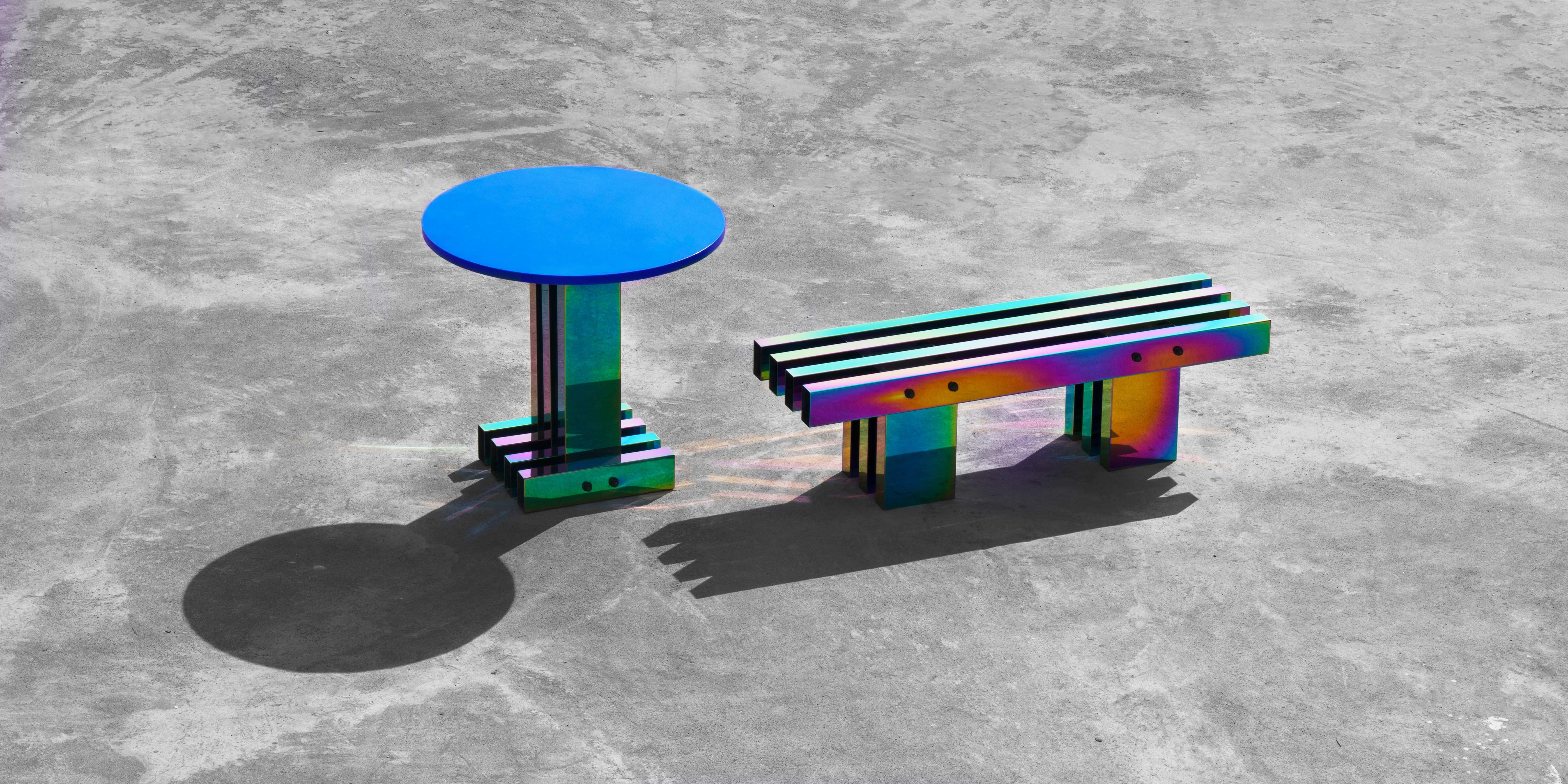 Rainbow Color Stainless Steel Hot Dining Table by Studio Buzao In New Condition For Sale In Beverly Hills, CA