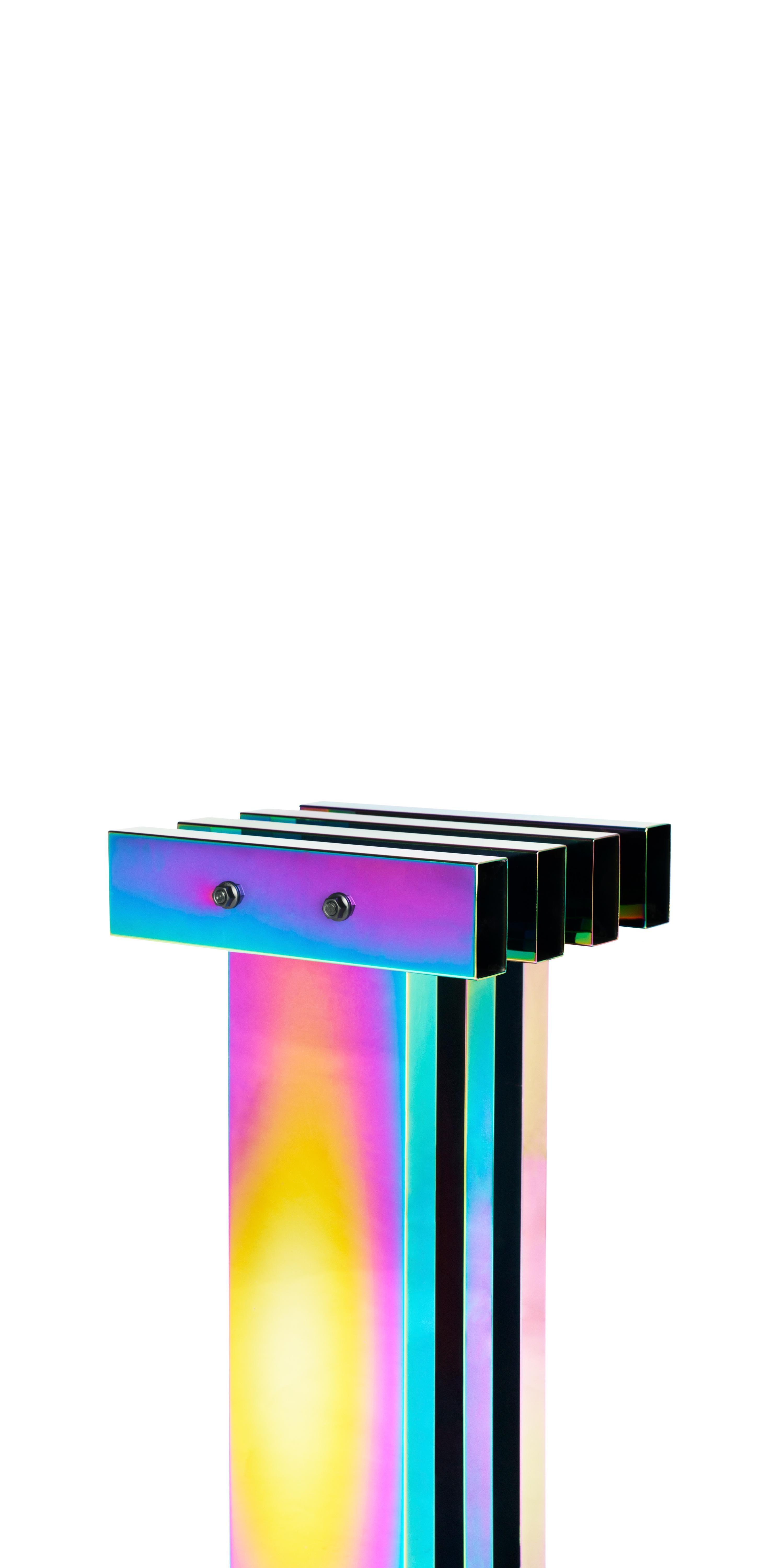 Rainbow Color Stainless Steel Hot Pedestal by Studio Buzao In New Condition For Sale In Beverly Hills, CA