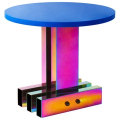 Table d'appoint ronde en acier inoxydable de couleur arc-en-ciel par Studio Buzao