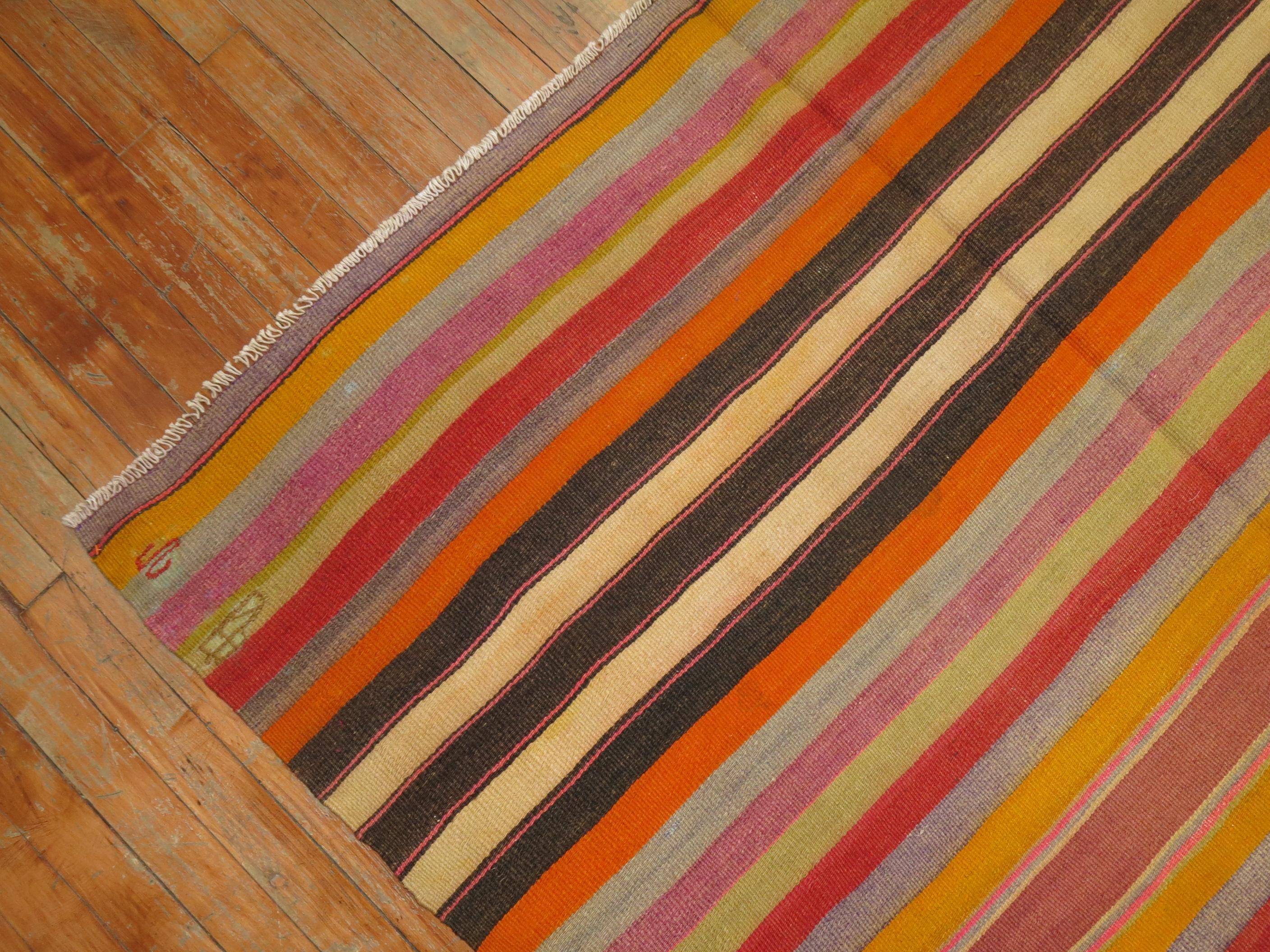 Rainbow Color Striped Turkish Kilim In Good Condition For Sale In New York, NY