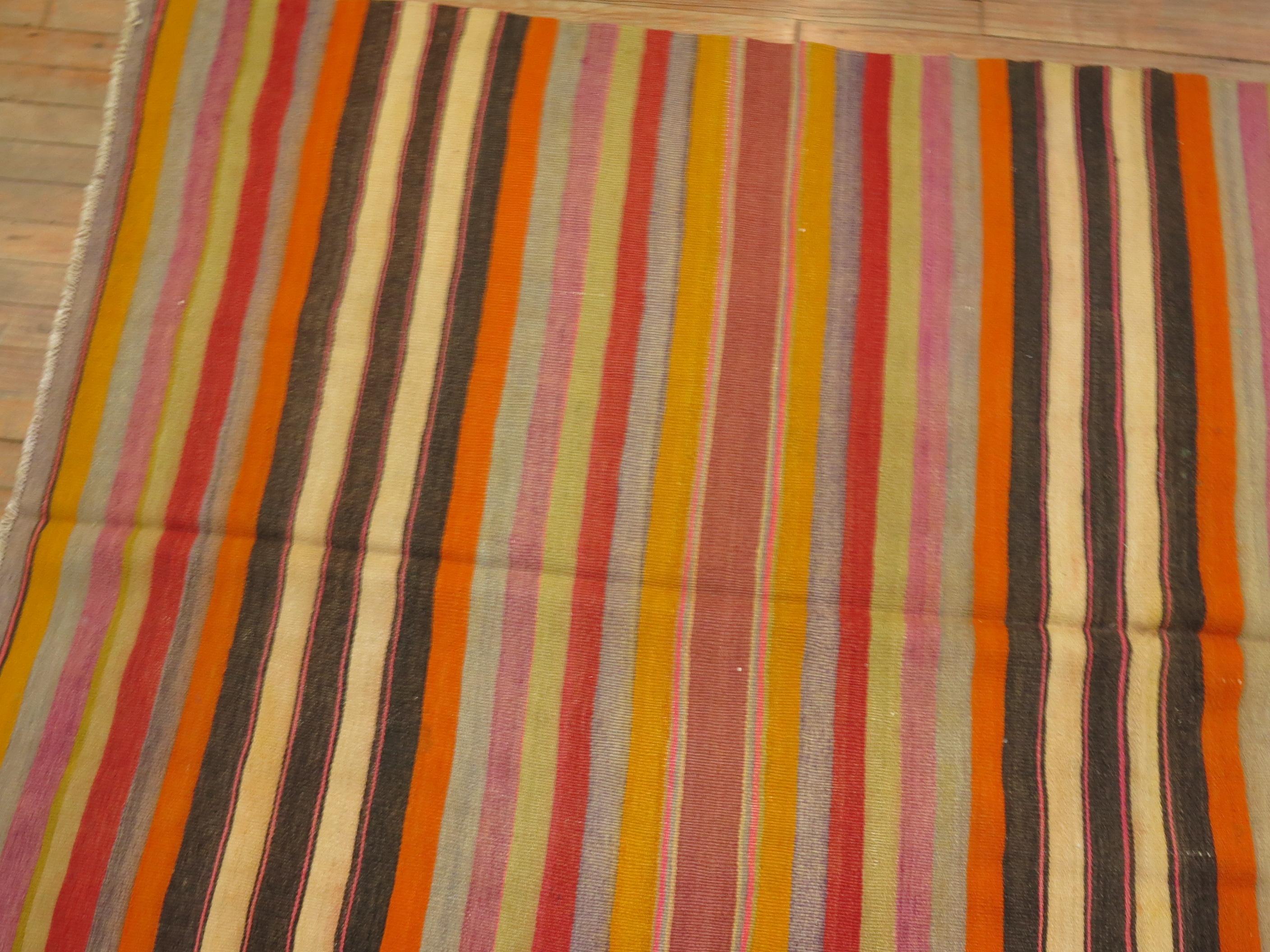 20th Century Rainbow Color Striped Turkish Kilim For Sale