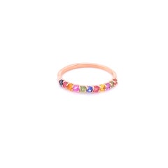 Rainbow Colored Round Cut Sapphire Stackable Band 14 Karat Rose Gold