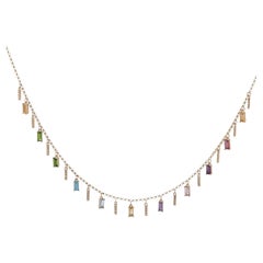 Collier en or jaune 14 carats coloré et arc-en-ciel avec pierres précieuses étincelantes