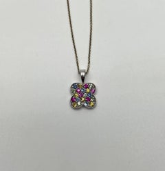 Rainbow Colorful Gemstones Pave 14K White Gold Pendant Necklace