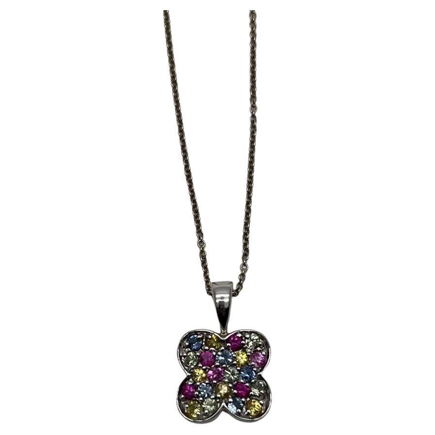 Collana con ciondolo in oro bianco 14K con pietre colorate arcobaleno Pave